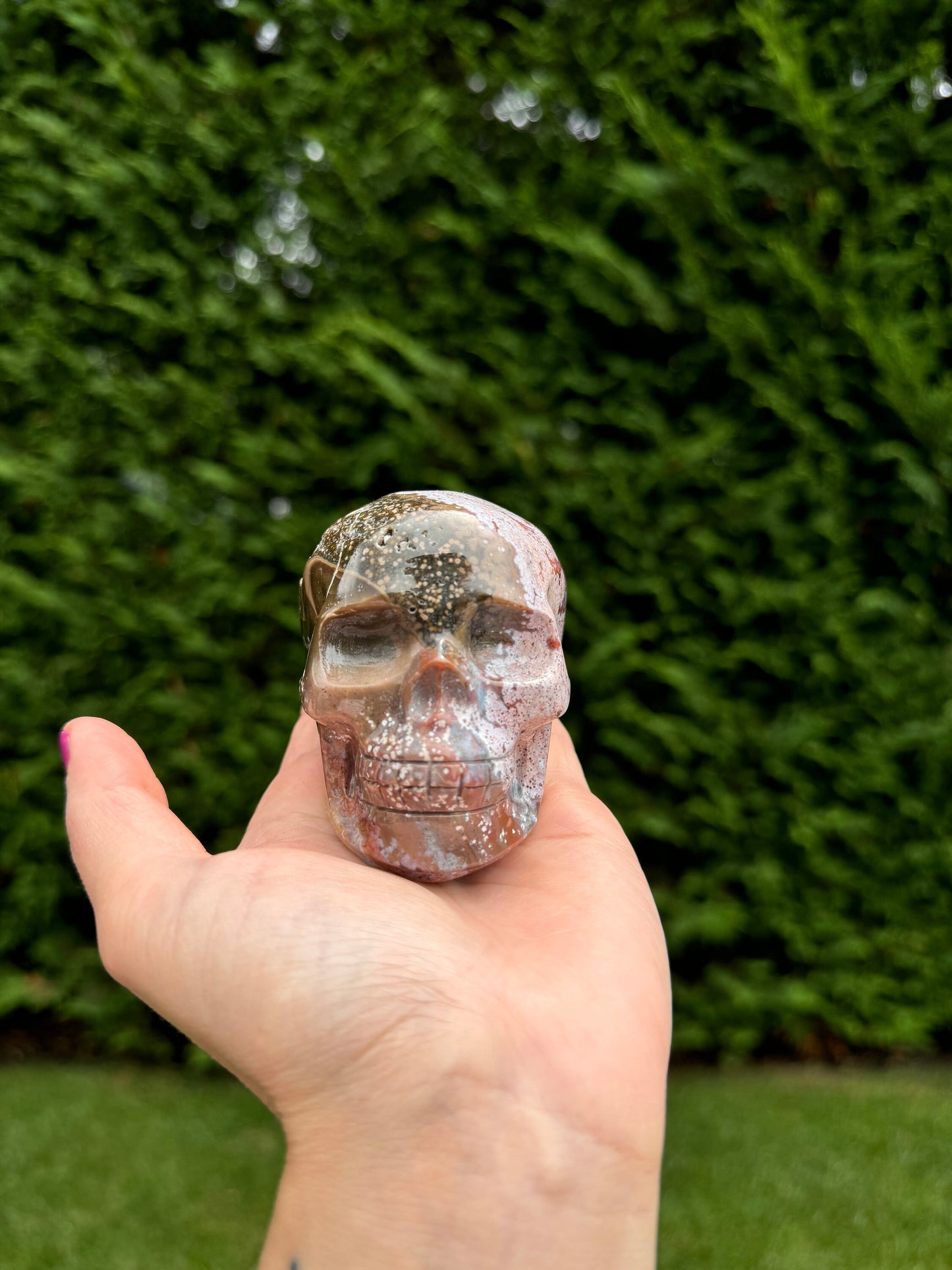 Druzy Ocean Jasper Skull Carving (3.18")