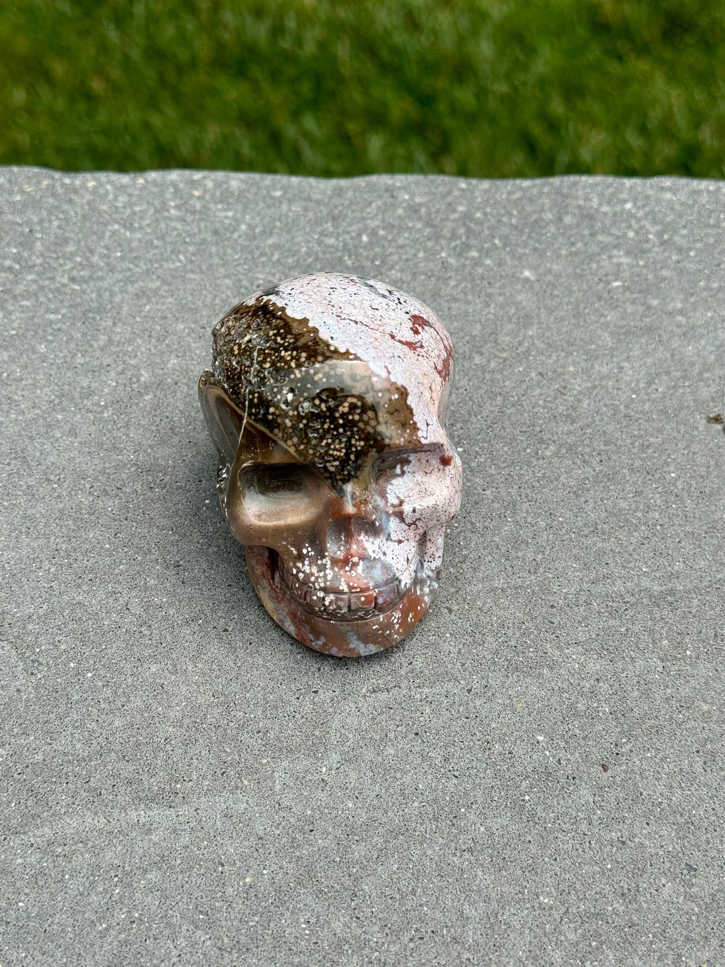 Druzy Ocean Jasper Skull Carving (3.18")