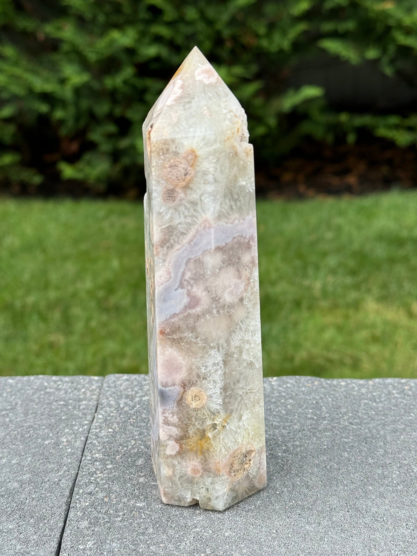 High Quality Green Quartz & Flower Agate Druzy Tower