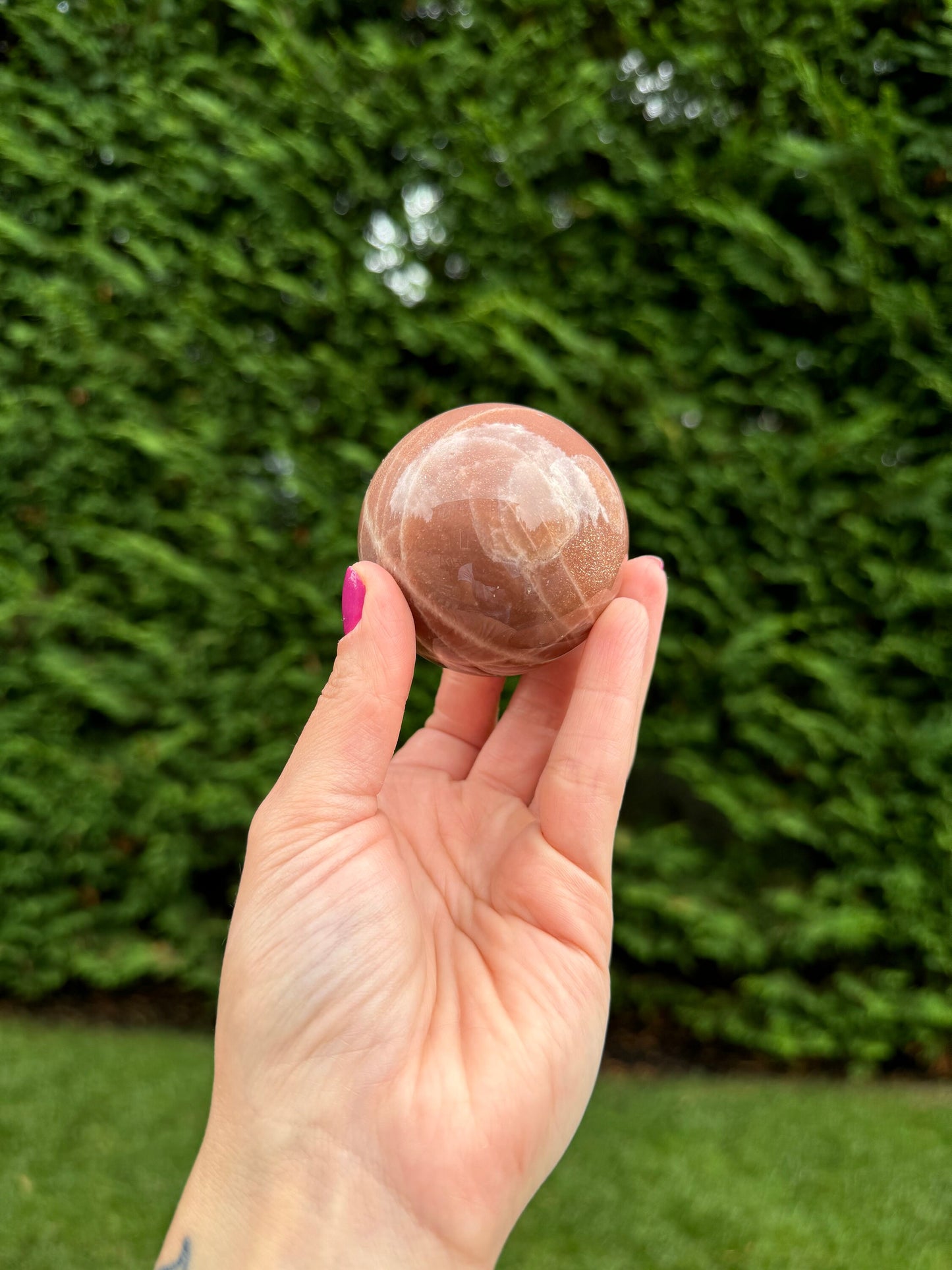 High Quality Flashy Peach Moonstone Sphere (60MM)