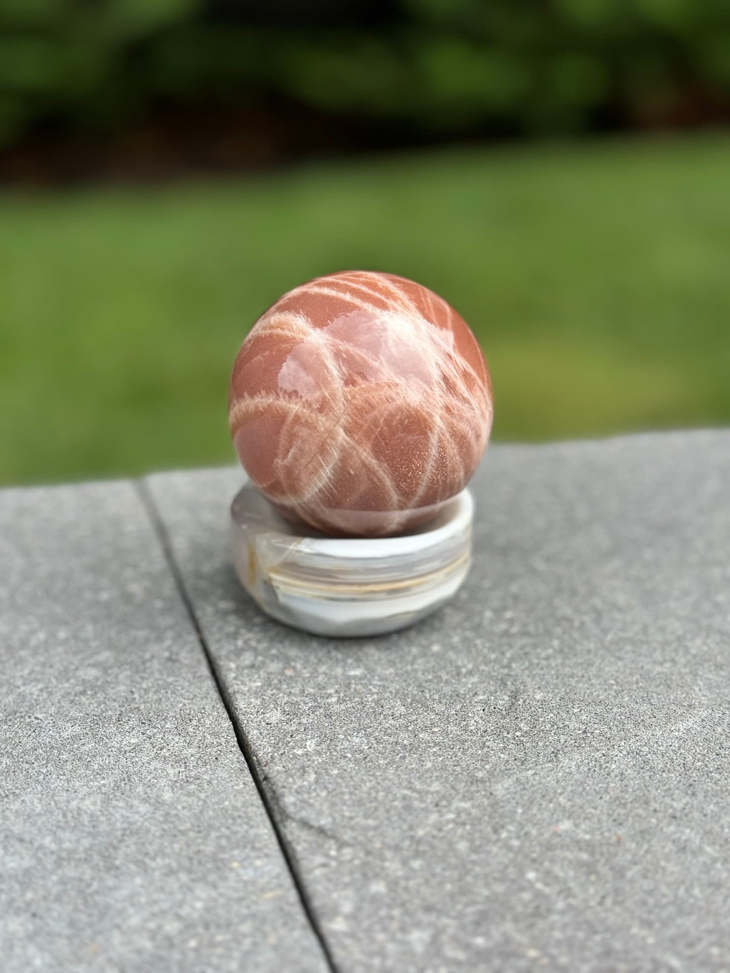 High Quality Flashy Peach Moonstone Sphere (60MM)