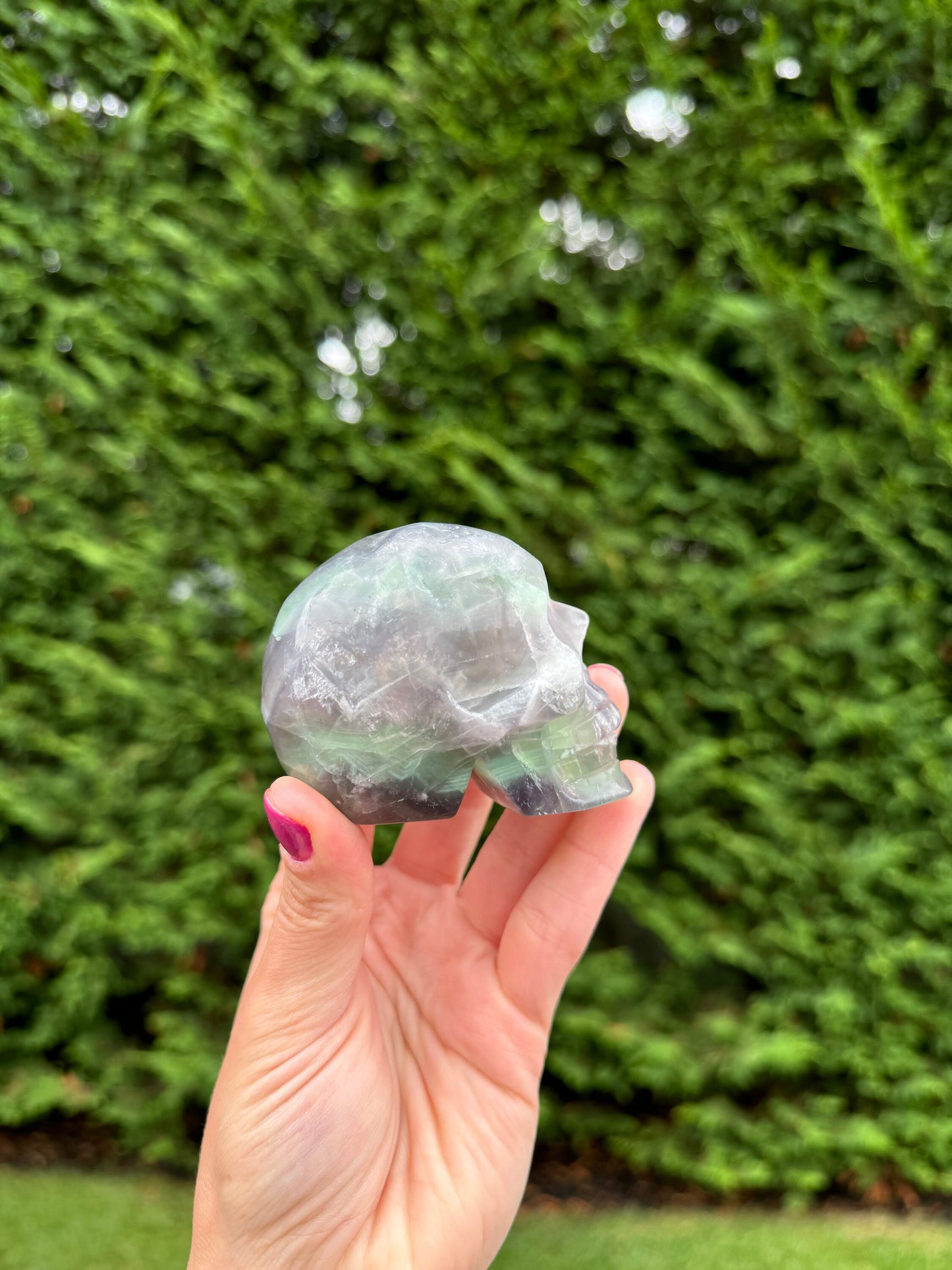Green & Purple Fluorite Skull Carving (2.84")