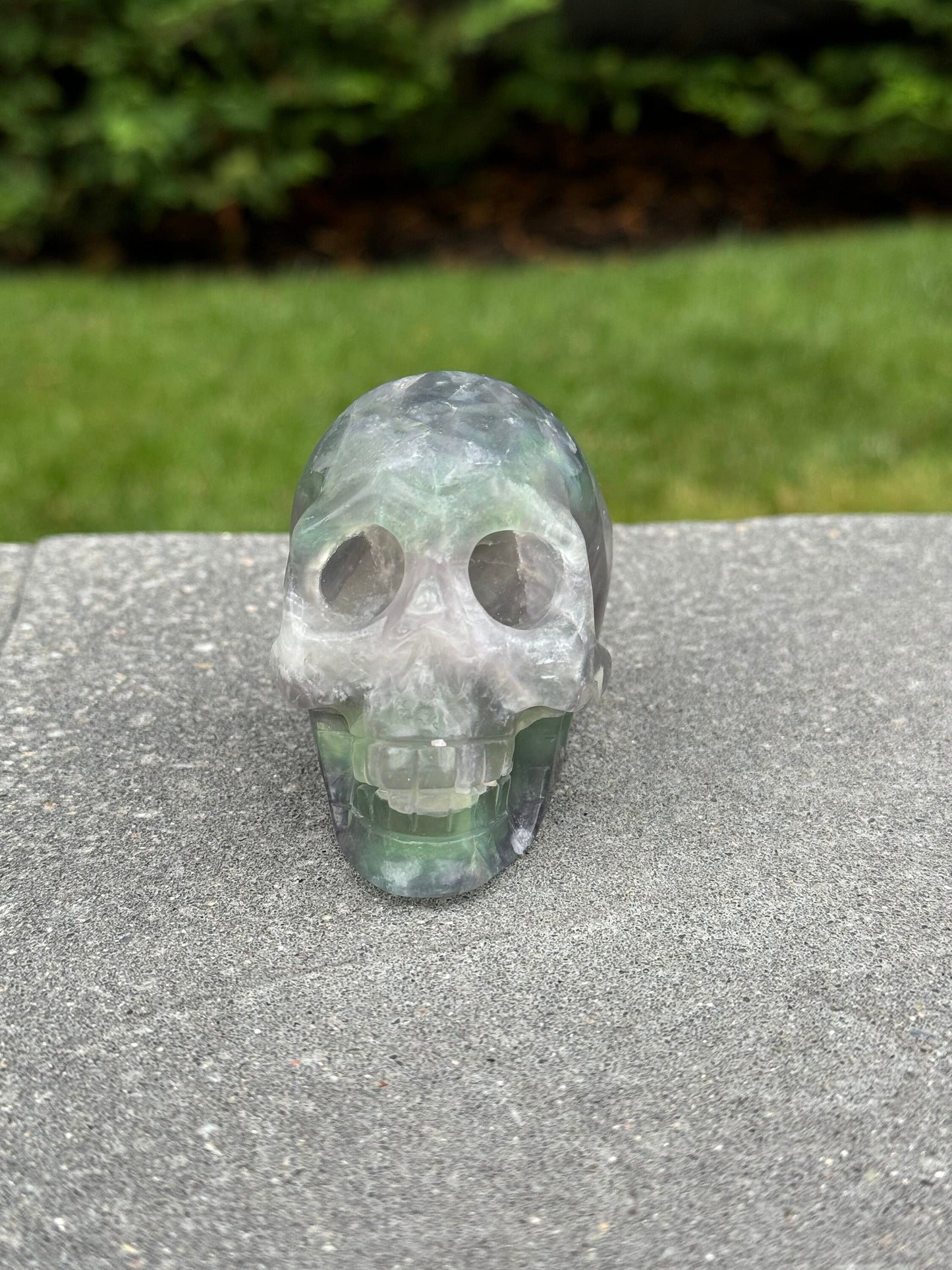 Green & Purple Fluorite Skull Carving (2.84")