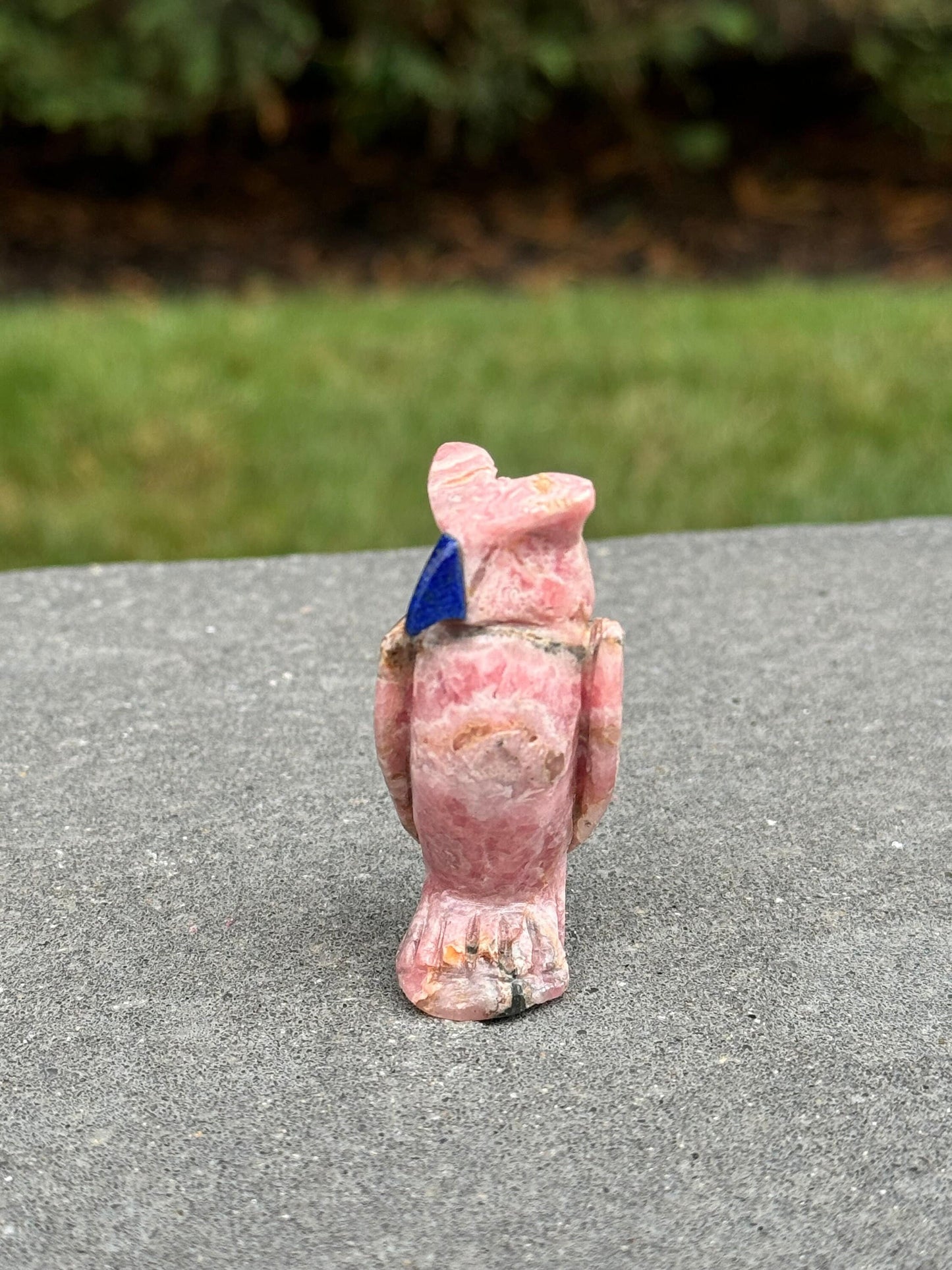 Rhodochrosite Owl Carving w/ Sodalite Beak