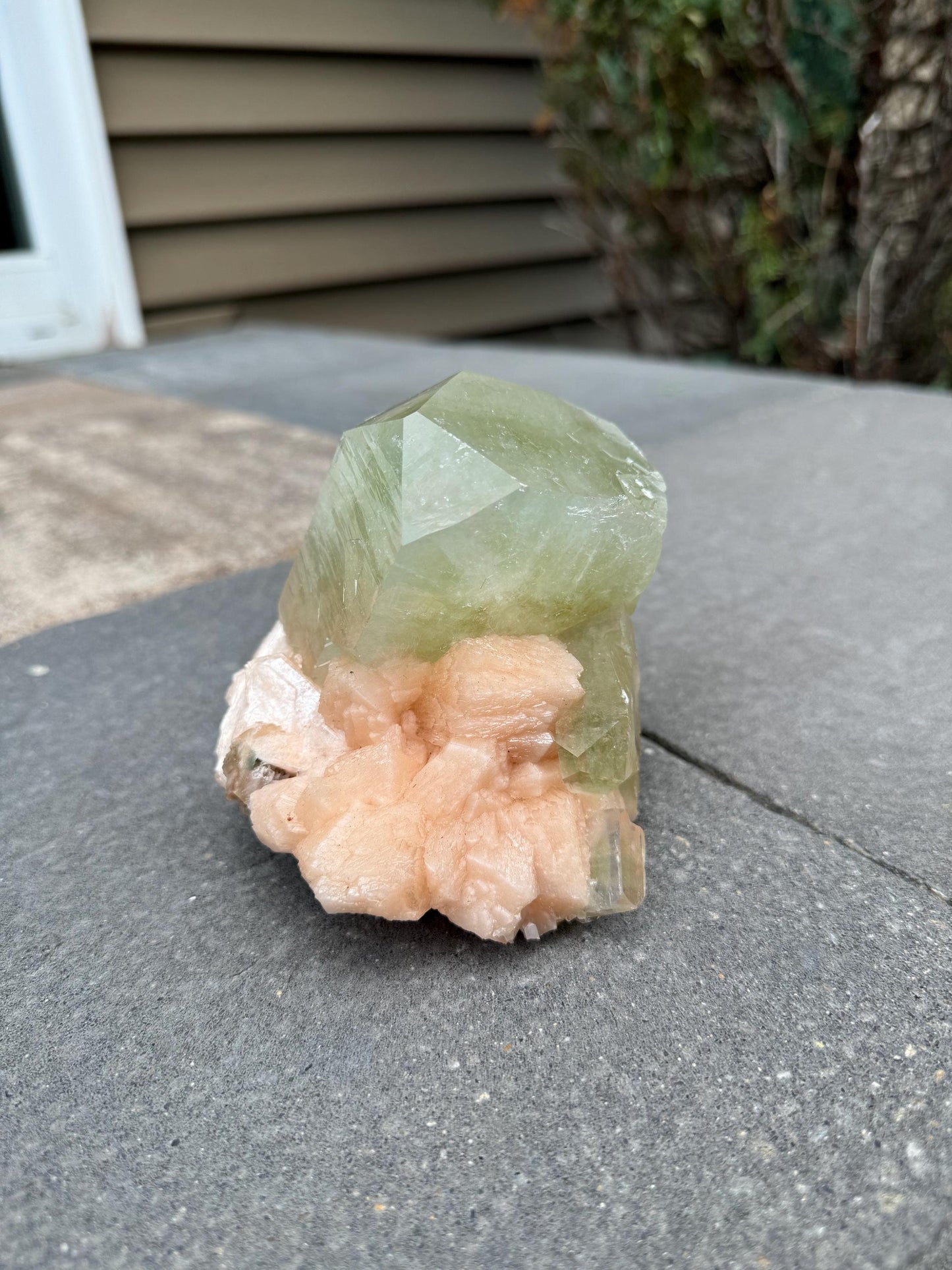 High Quality XL Green Cubic Apophyllite Pink Stilbite Specimen (Maharashtra, India)