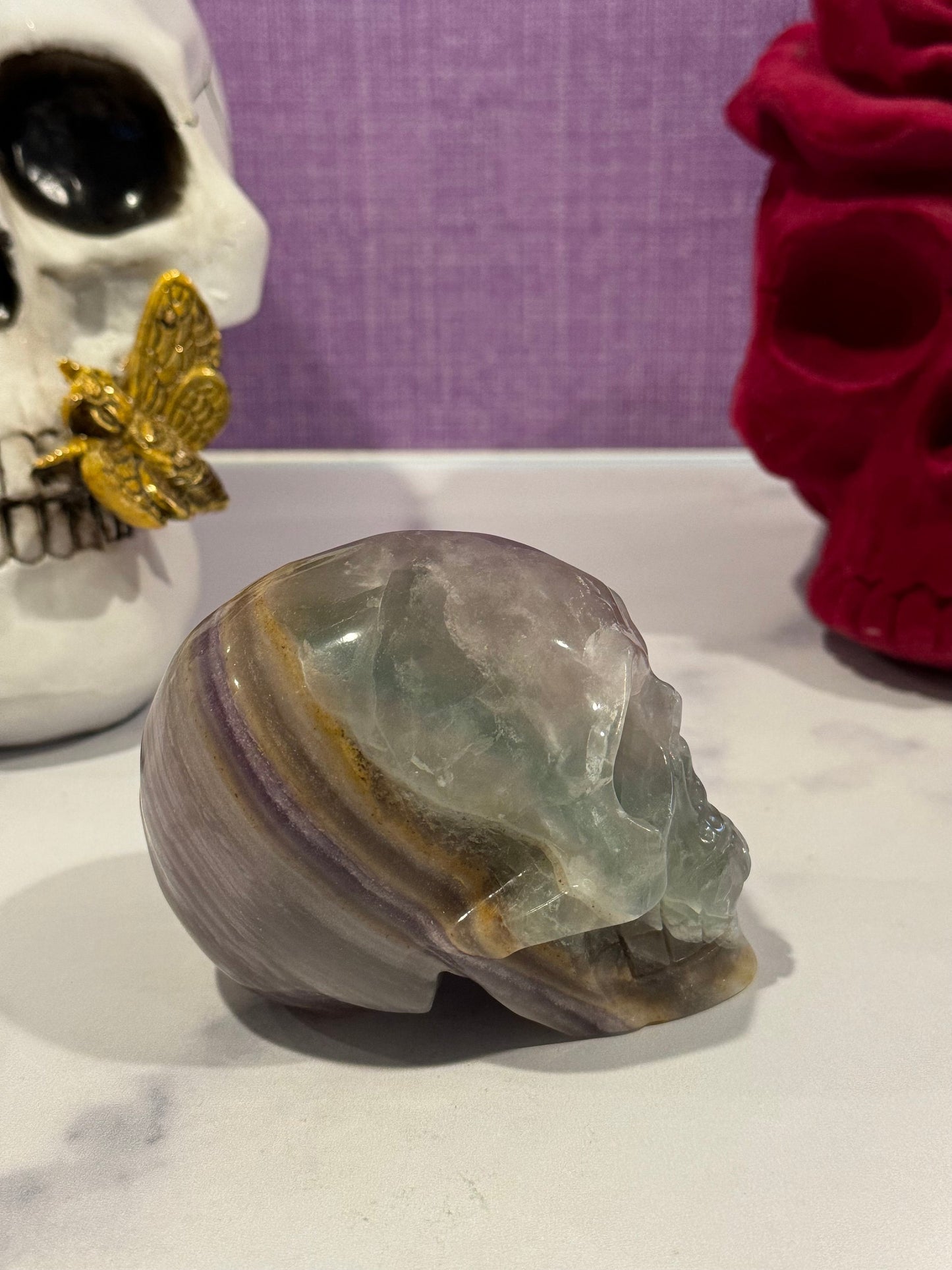 Banded Fluorite Skull Carving (3.5")