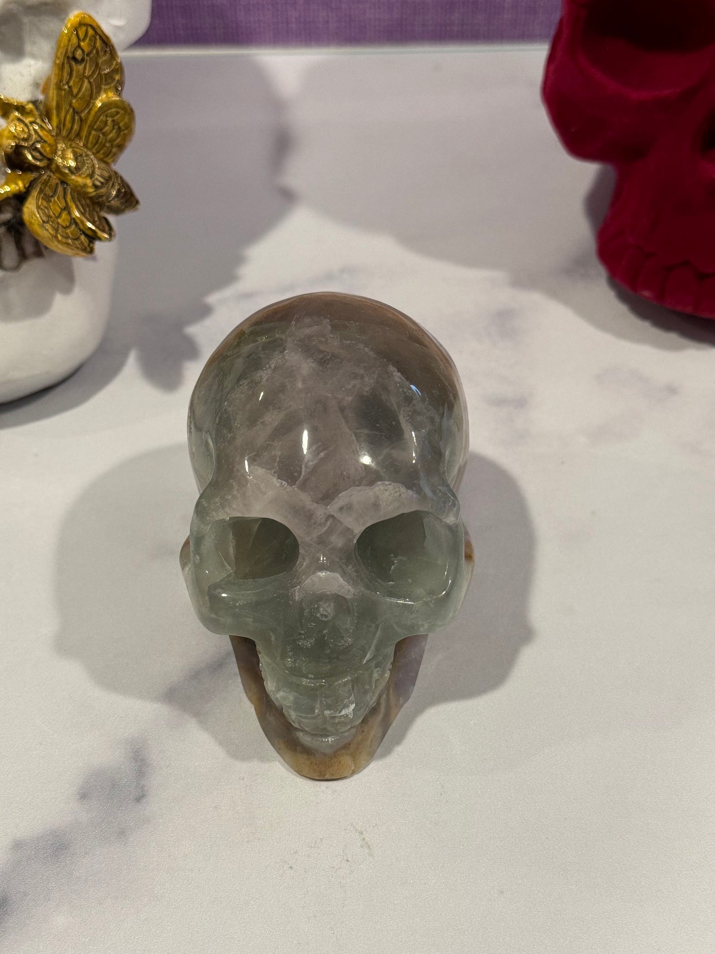 Banded Fluorite Skull Carving (3.5")