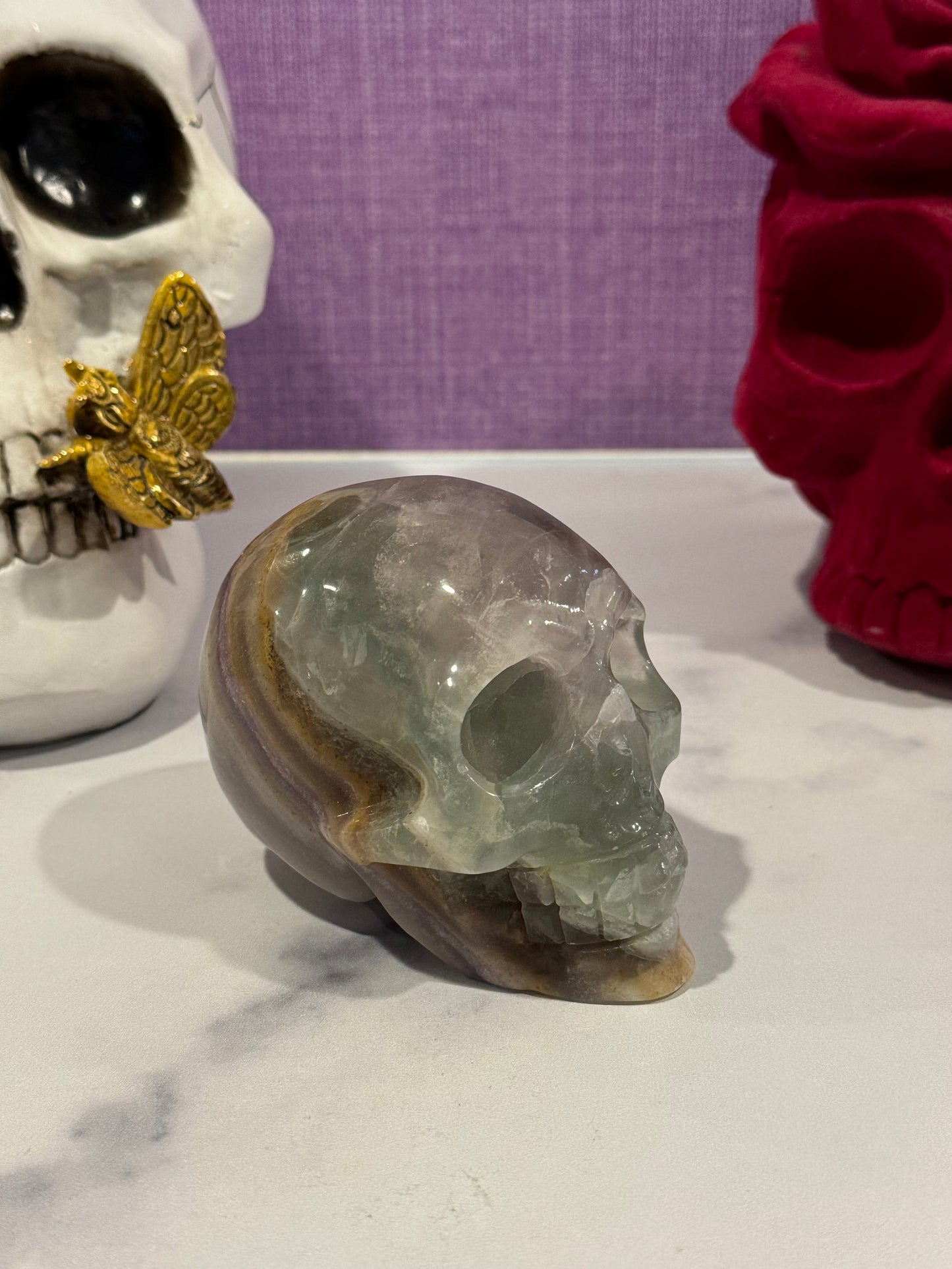 Banded Fluorite Skull Carving (3.5")