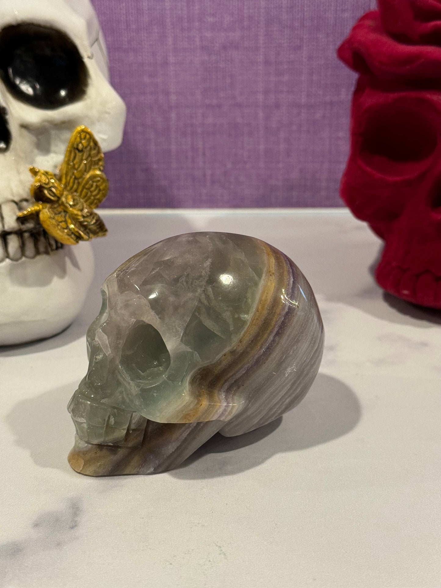 Banded Fluorite Skull Carving (3.5")