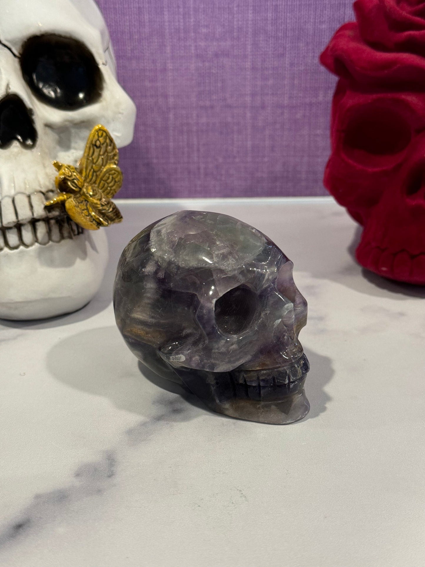 Banded Fluorite Skull Carving (1.7lbs)