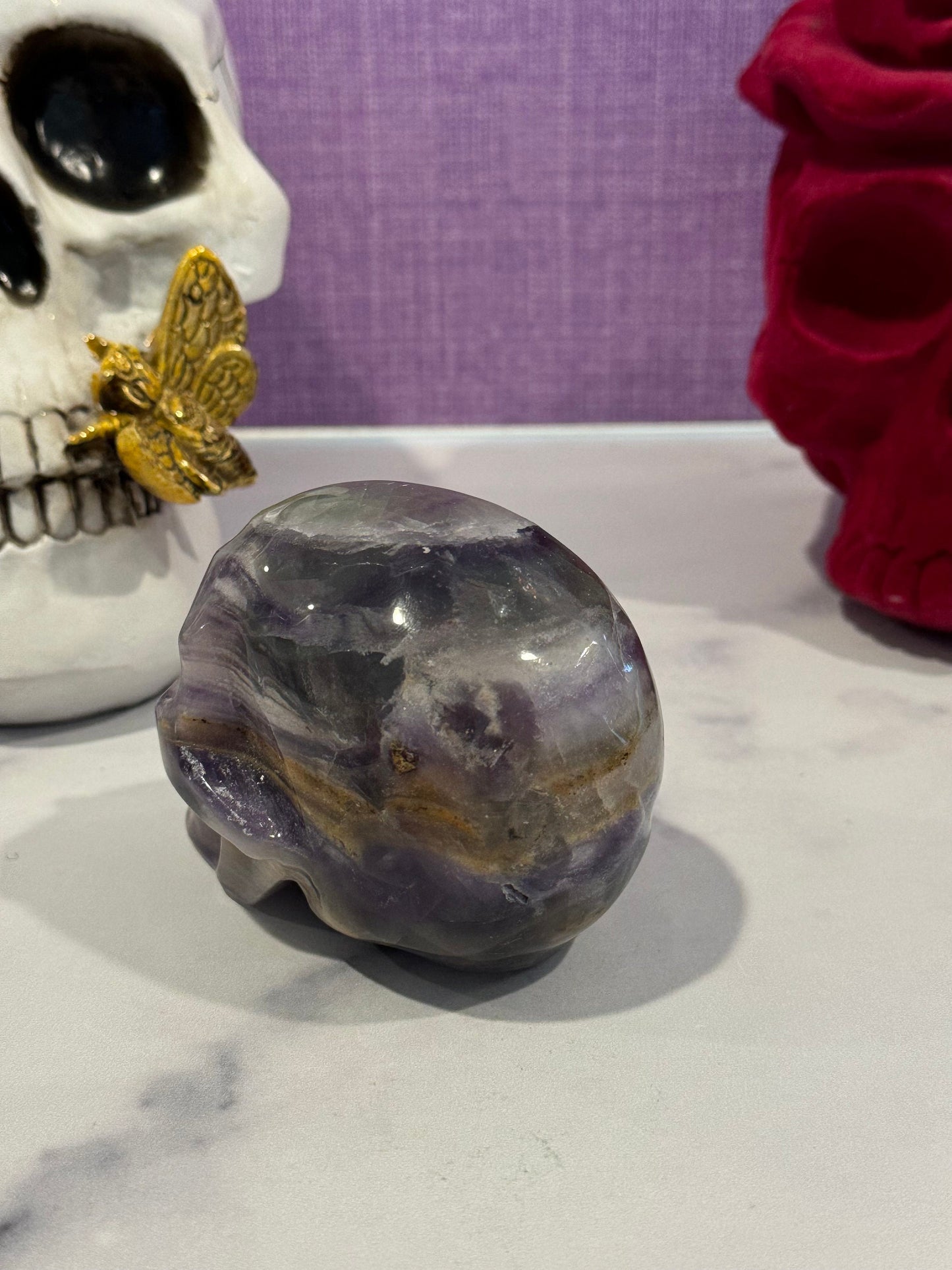 Banded Fluorite Skull Carving (1.7lbs)