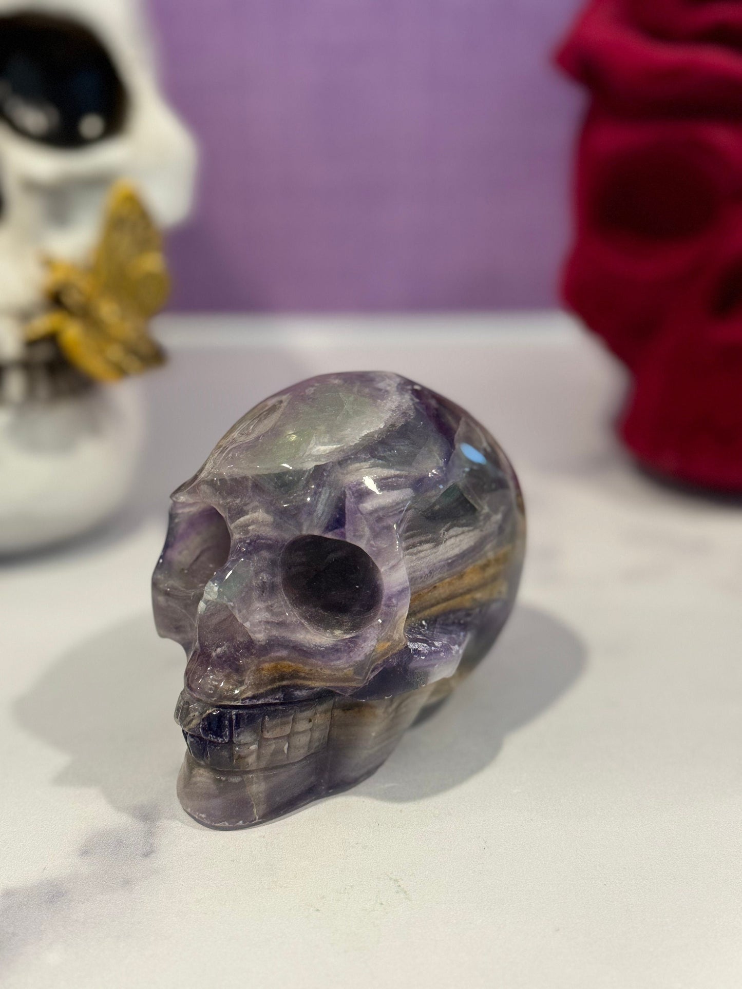 Banded Fluorite Skull Carving (1.7lbs)