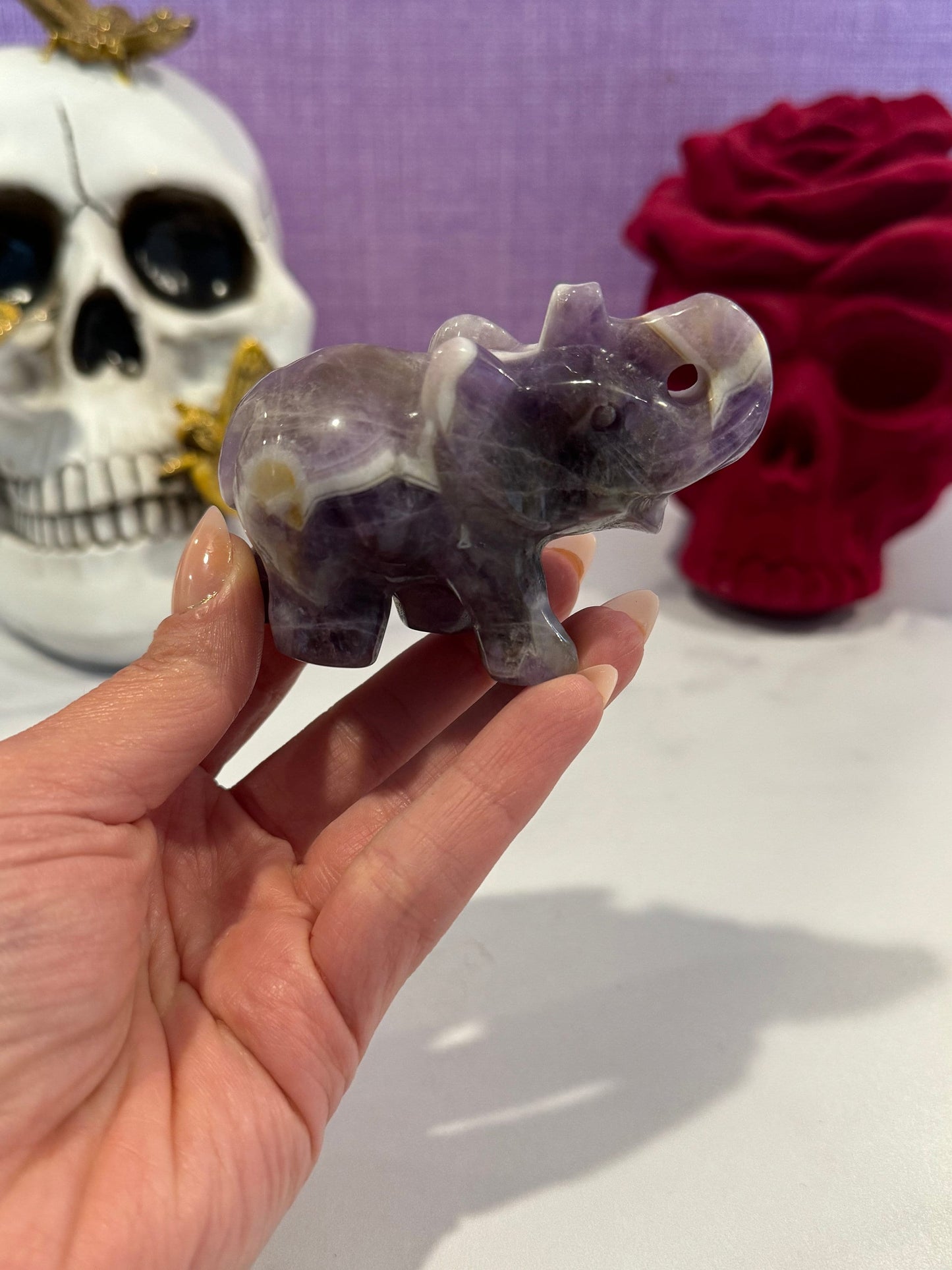 Chevron Amethyst Elephant Carving