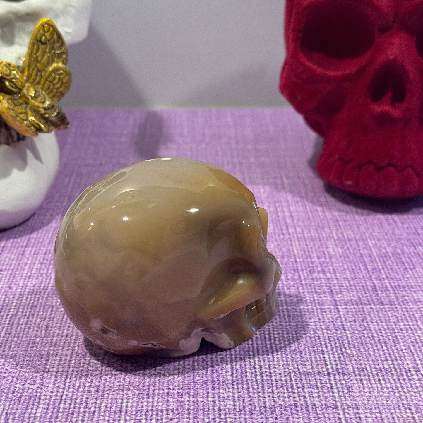 Flower Agate Skull Carving (3.25")