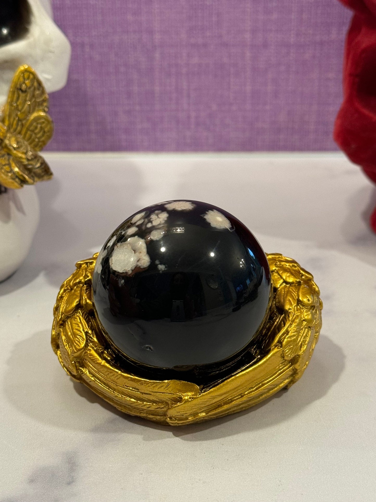 Black Flower Agate Sphere (57MM)