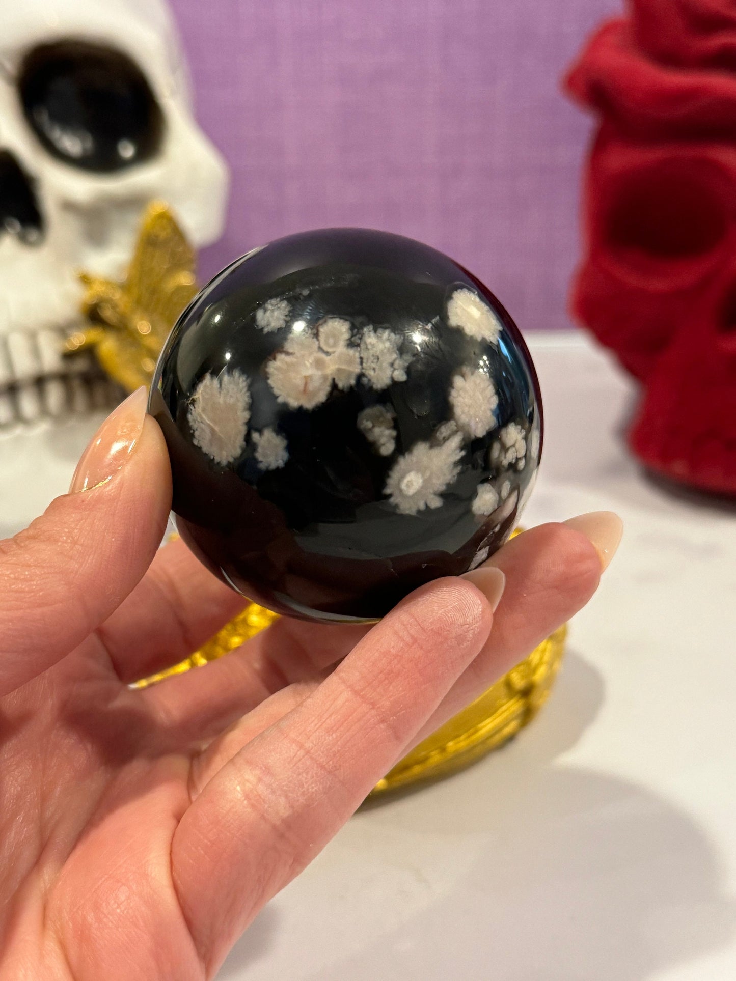 Black Flower Agate Sphere (57MM)