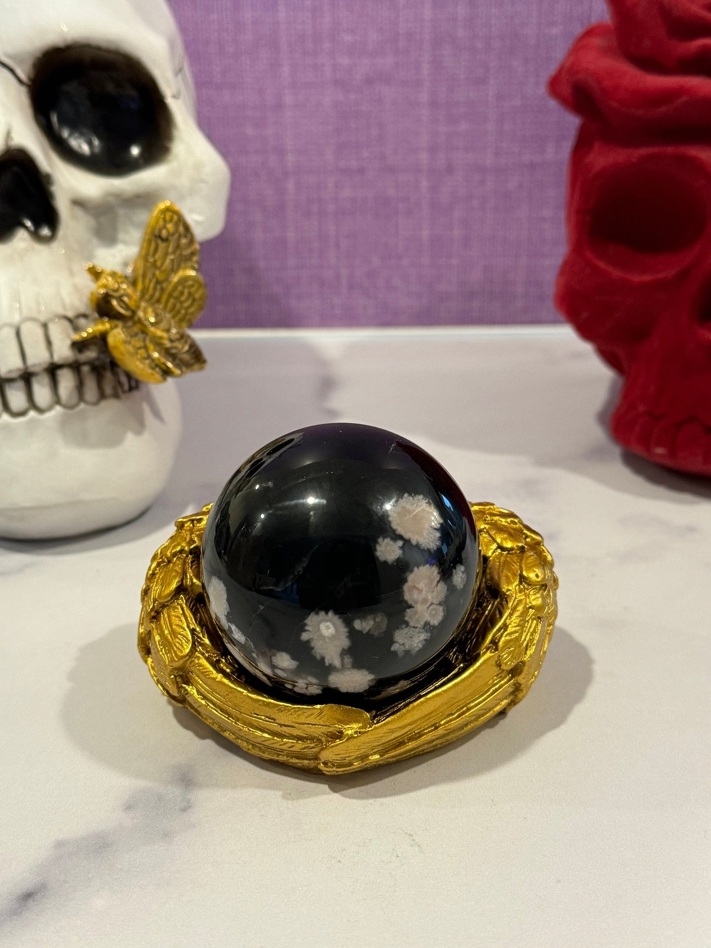 Black Flower Agate Sphere (57MM)