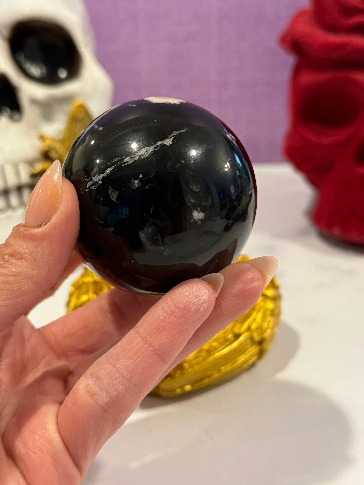 Black Flower Agate Sphere (57MM)