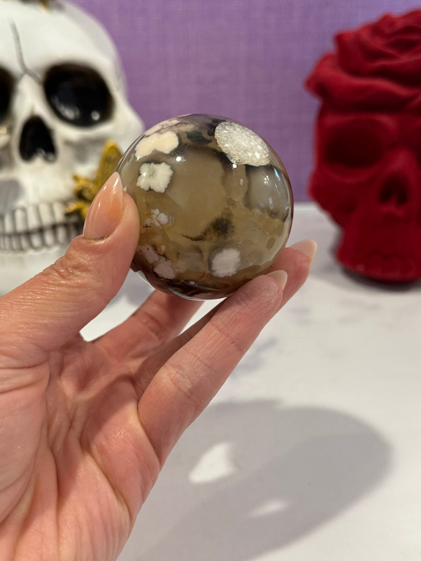 Black Flower Agate Sphere (54MM)