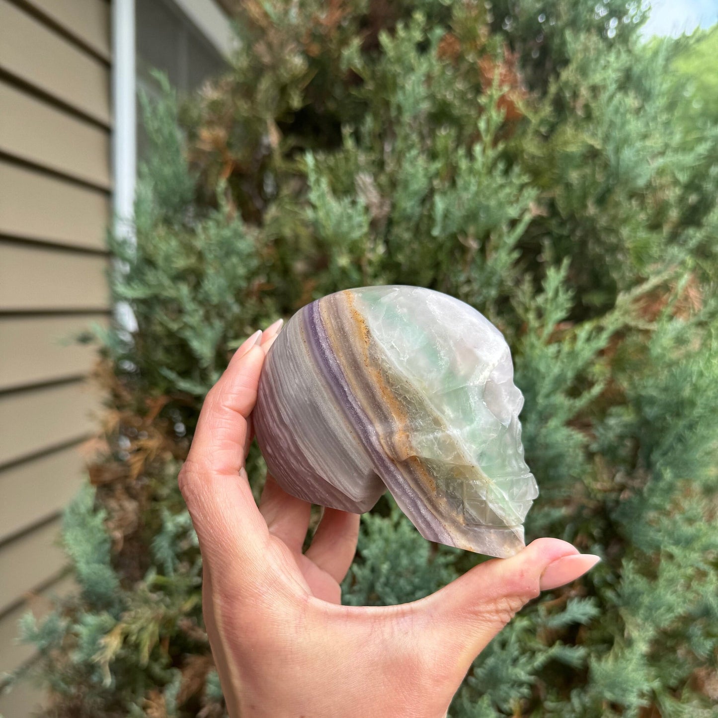 Banded Fluorite Skull Carving (3.5")
