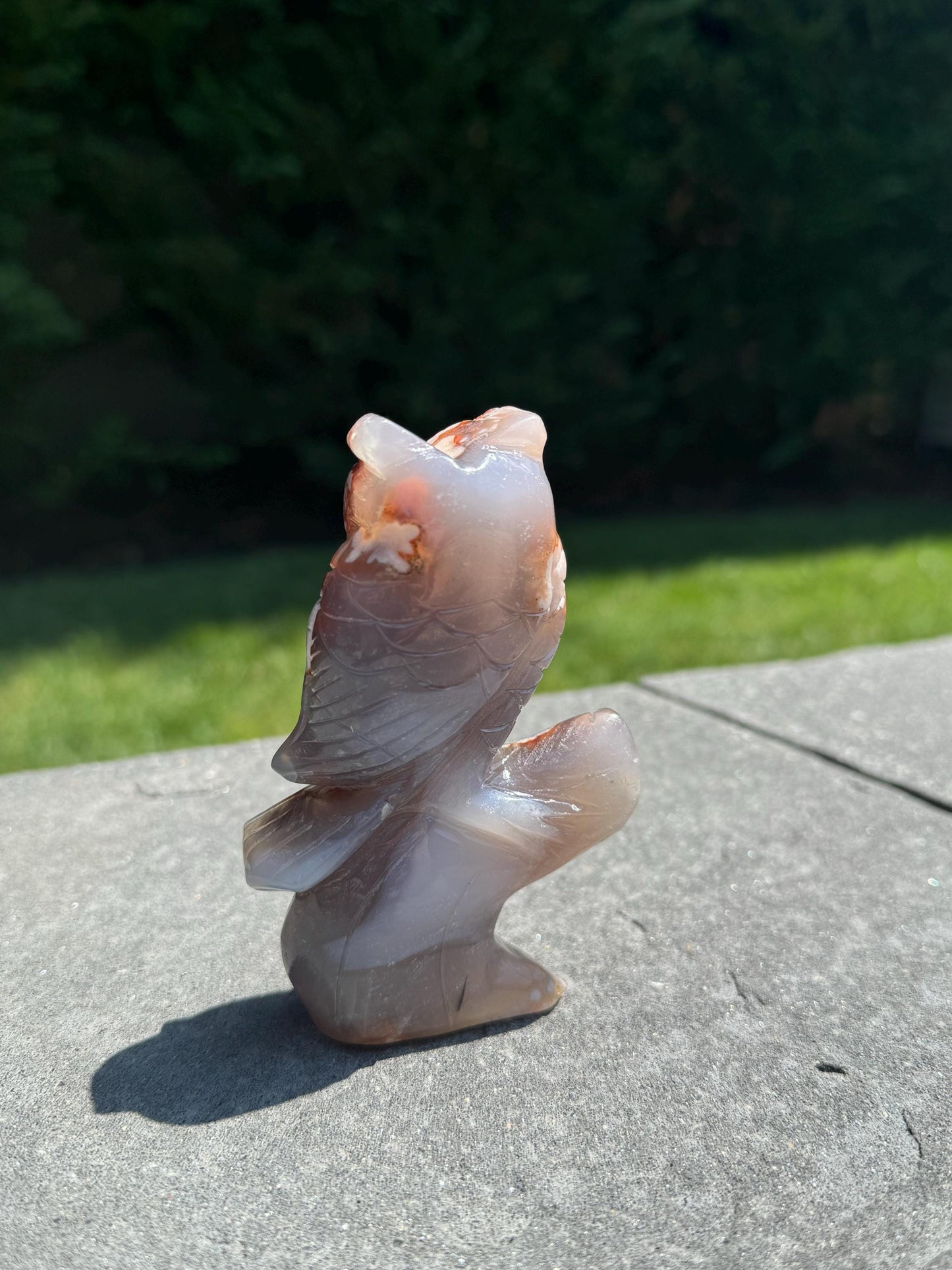 Cherry Blossom Flower Agate Owl Carving