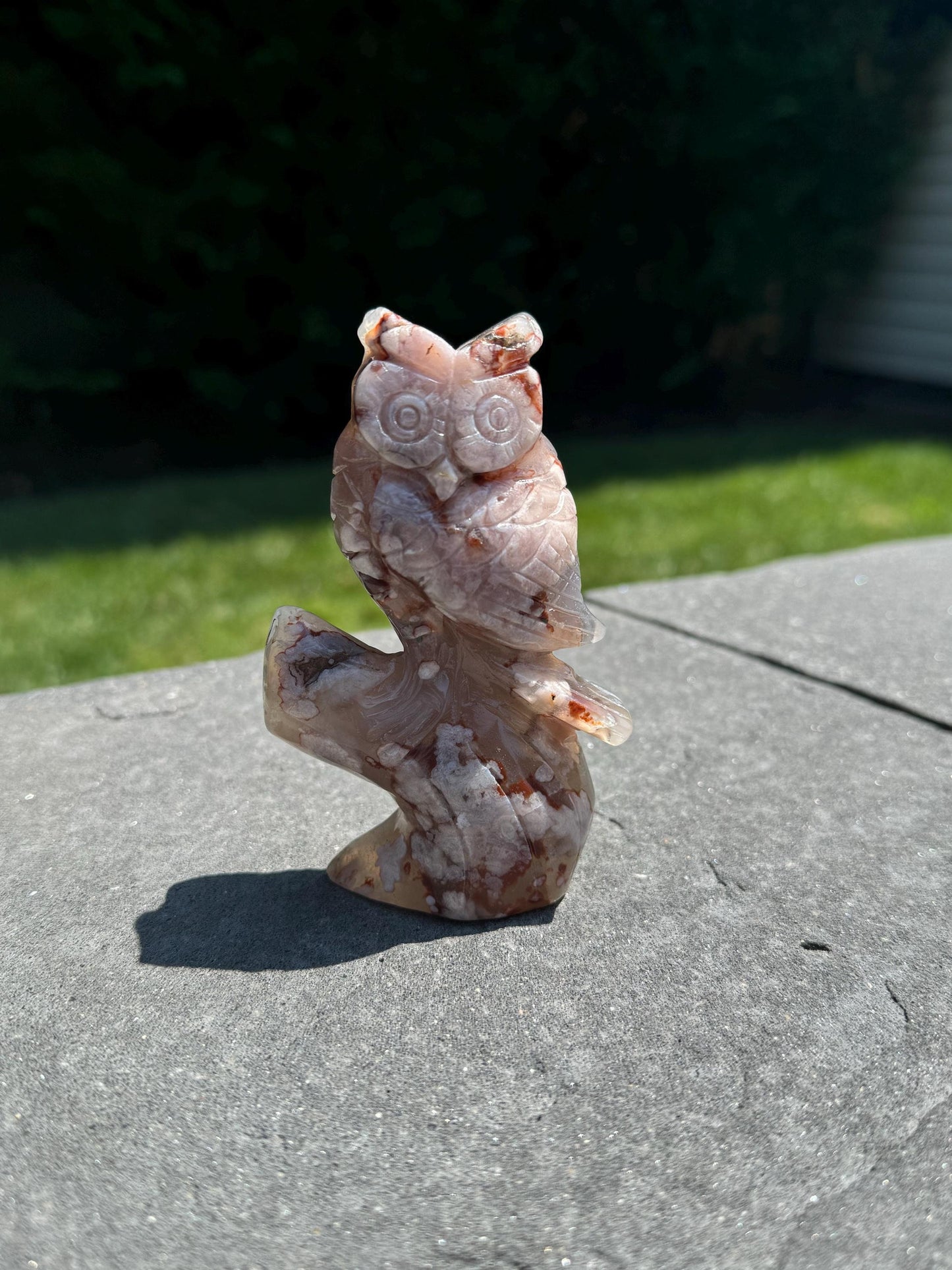 Cherry Blossom Flower Agate Owl Carving