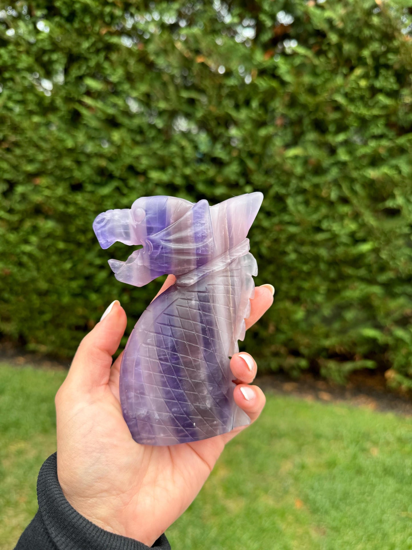 Banded Purple Fluorite 3 Piece Dragon Carving