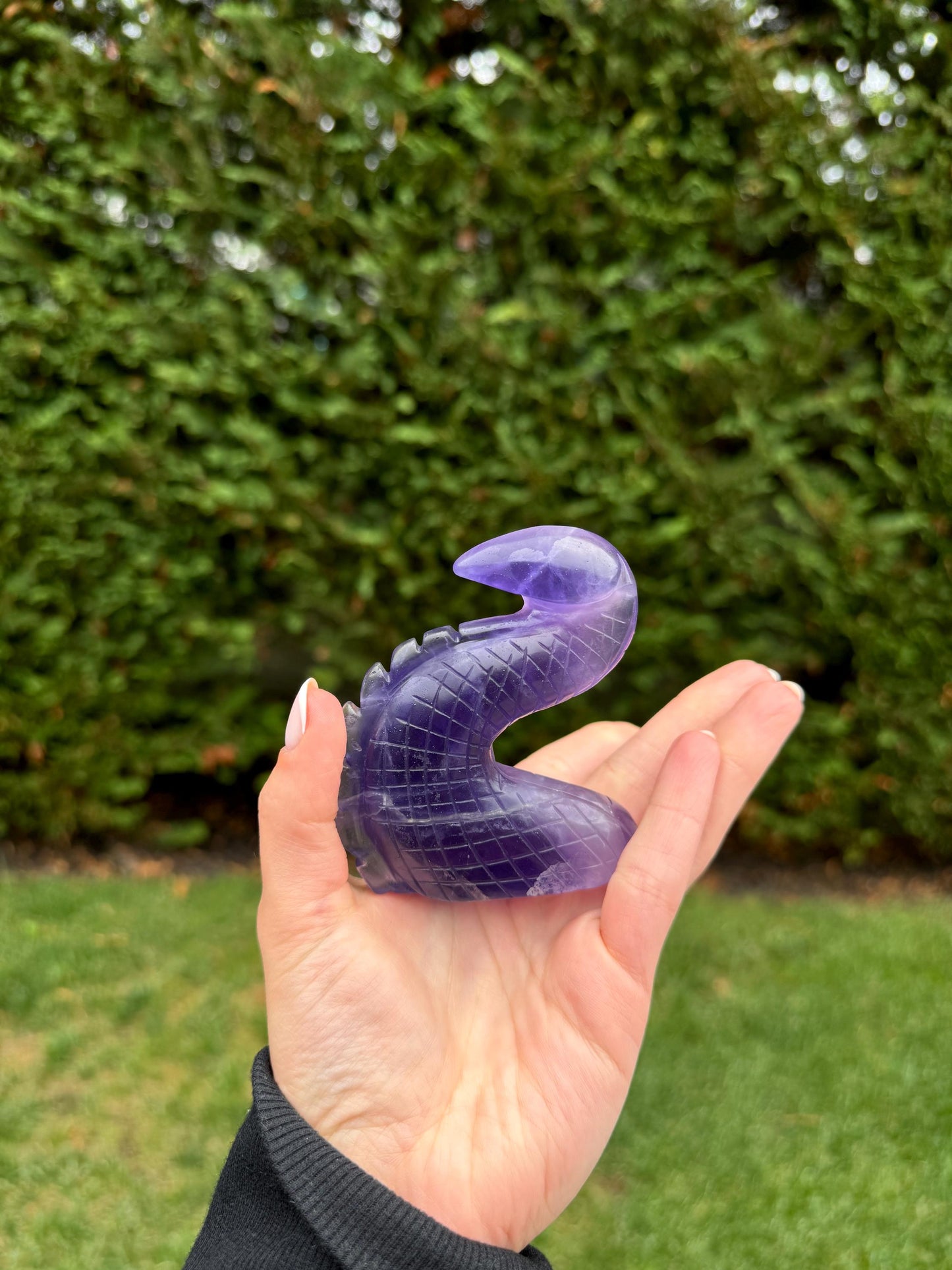 Banded Purple Fluorite 3 Piece Dragon Carving