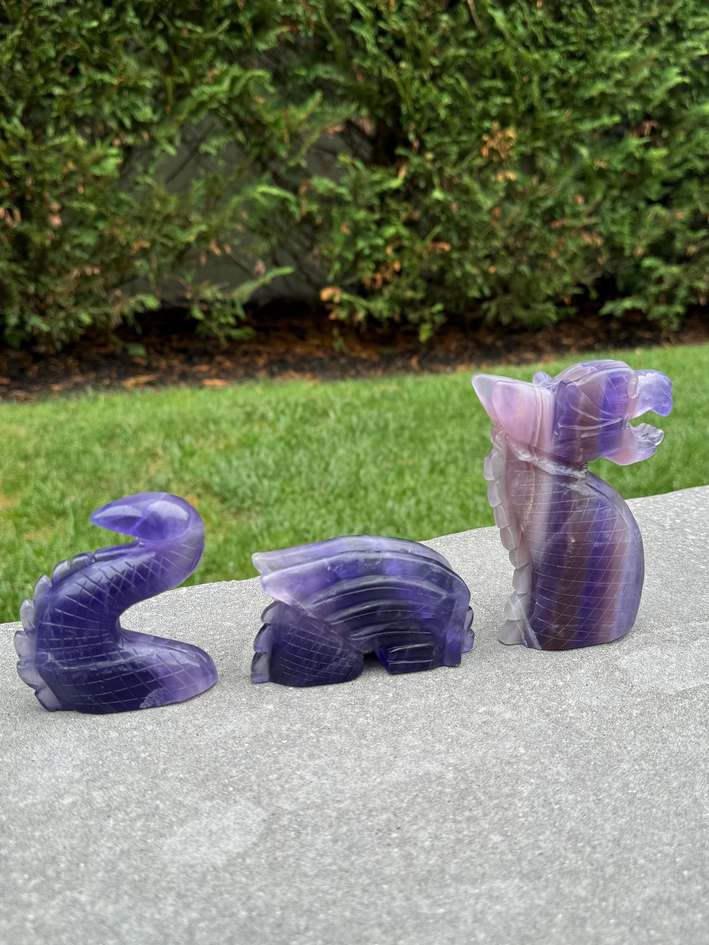 Banded Purple Fluorite 3 Piece Dragon Carving