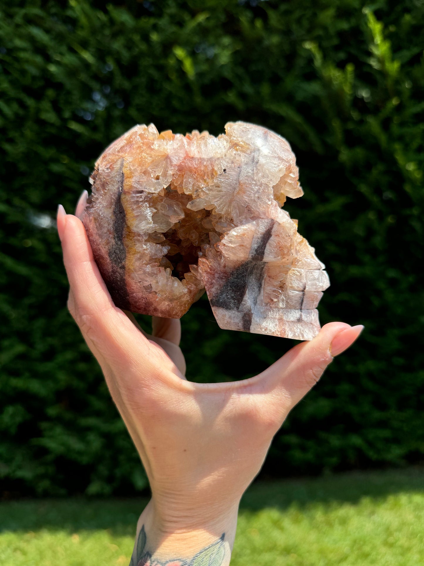Druzy Fire Quartz Skull Carving (4.35")