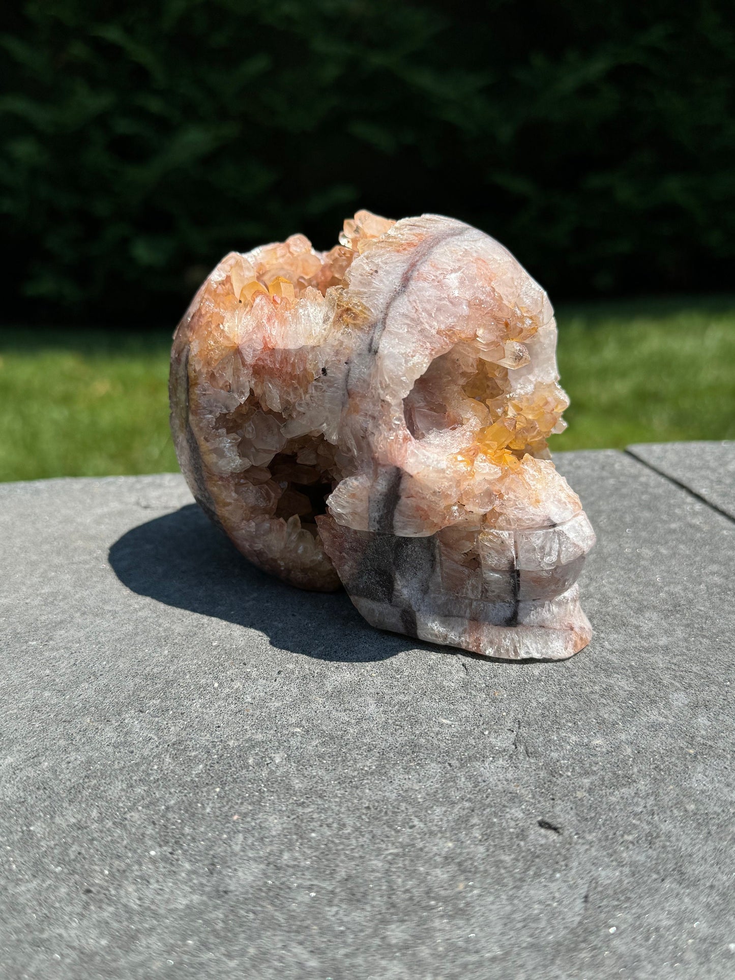 Druzy Fire Quartz Skull Carving (4.35")