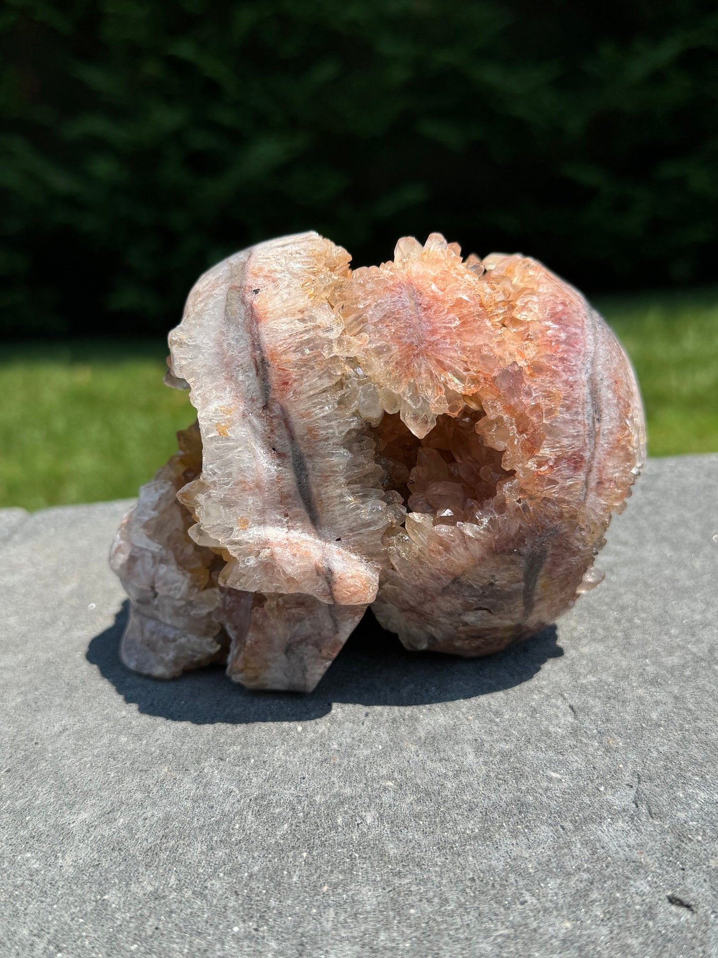 Druzy Fire Quartz Skull Carving (4.35")