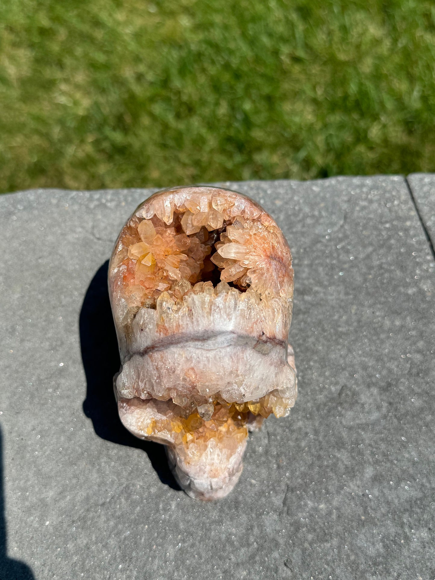 Druzy Fire Quartz Skull Carving (4.35")