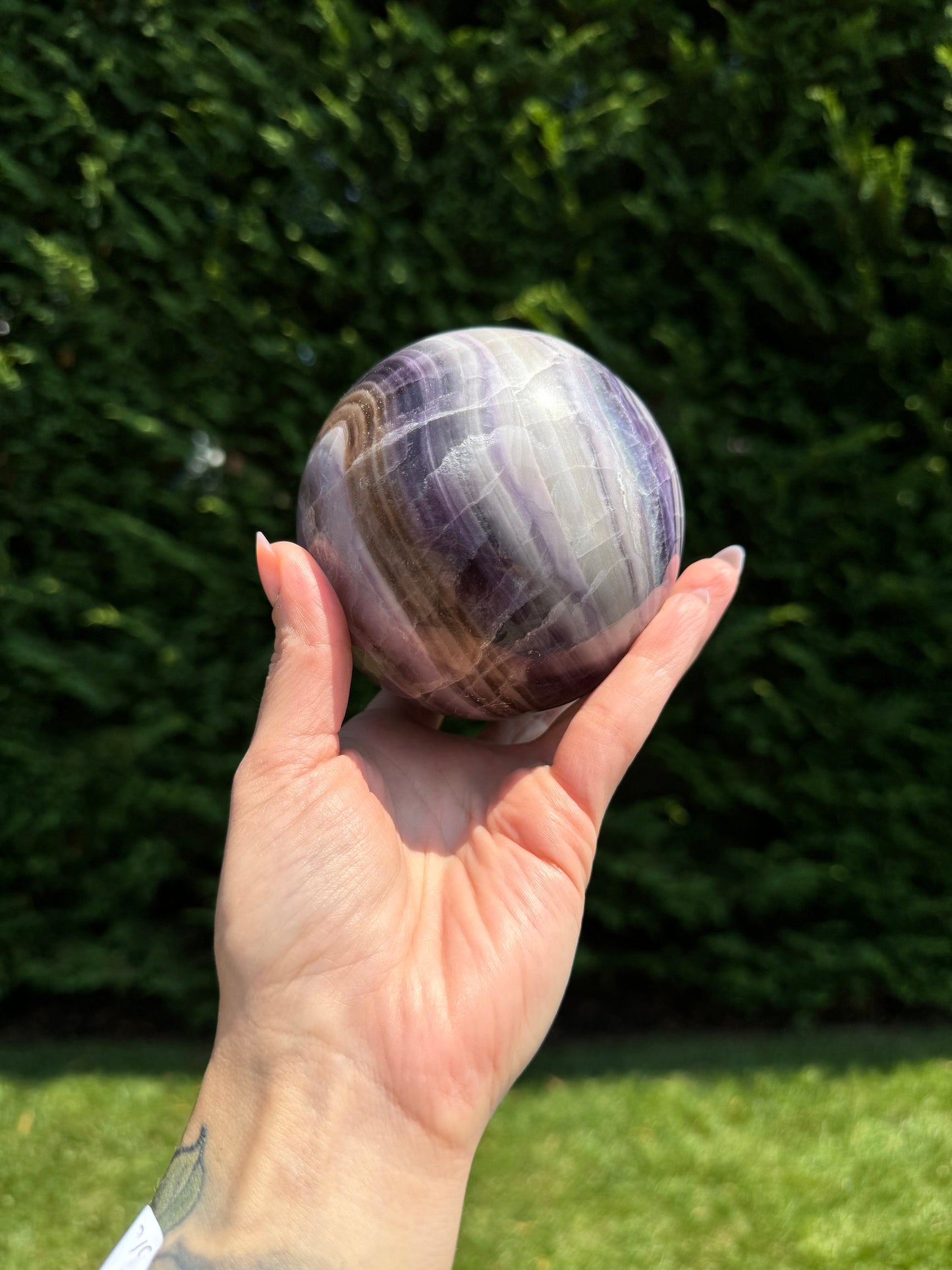 Purple Silky Banded Fluorite Sphere (94MM)