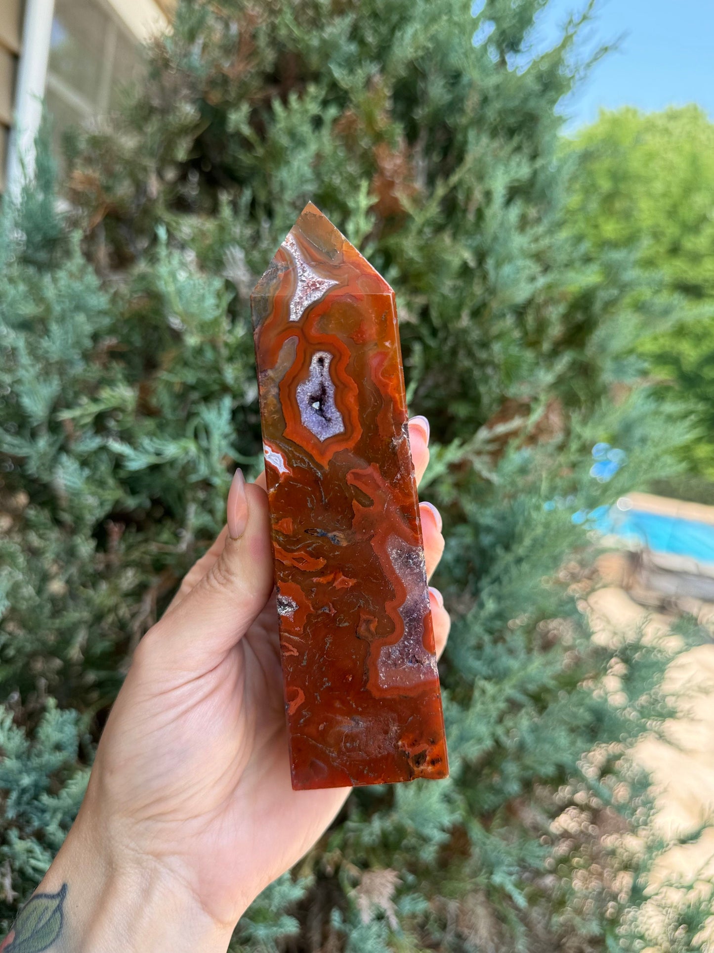 Red Moss Agate & Amethyst Tower