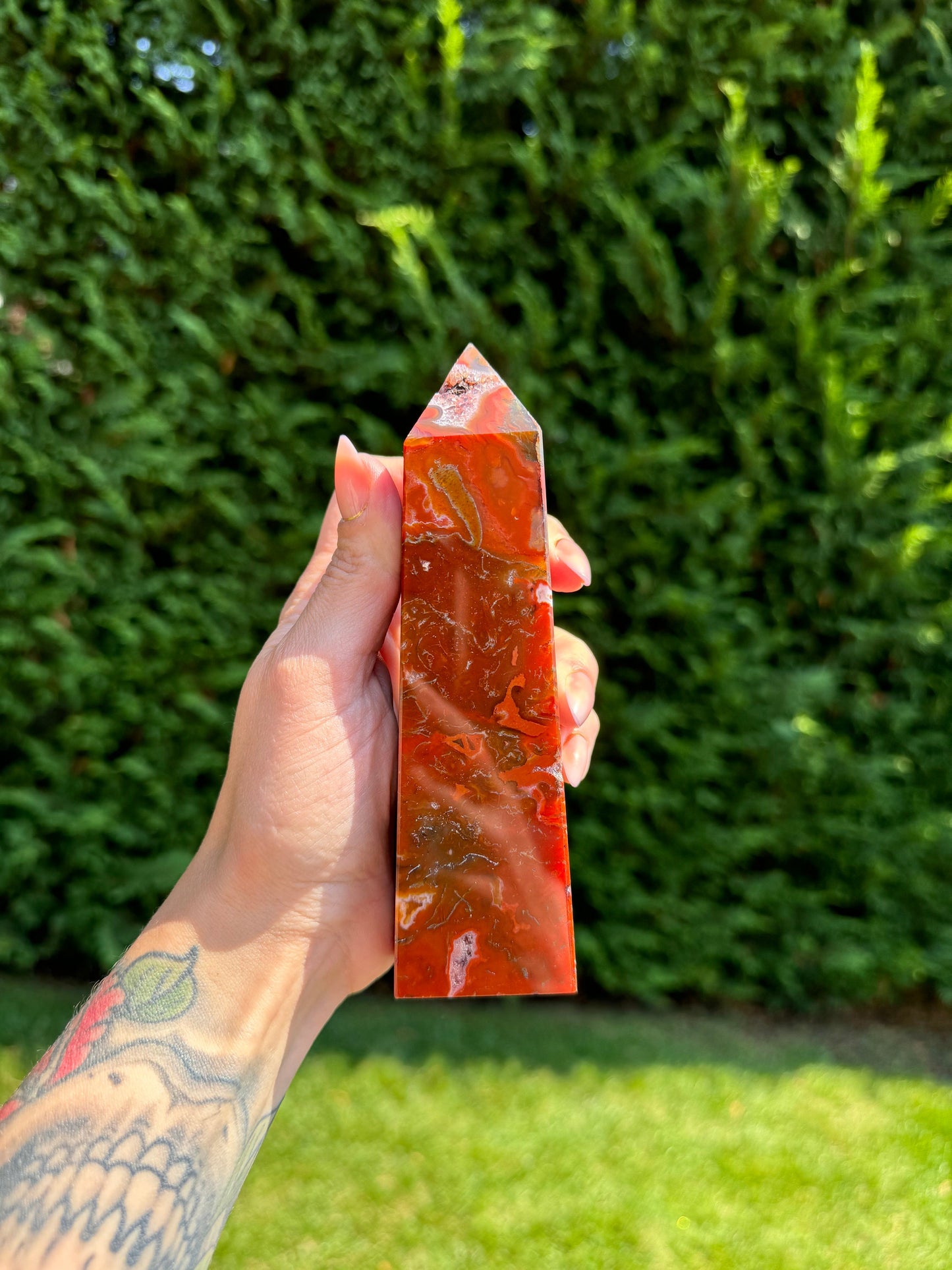 Red Moss Agate & Amethyst Tower