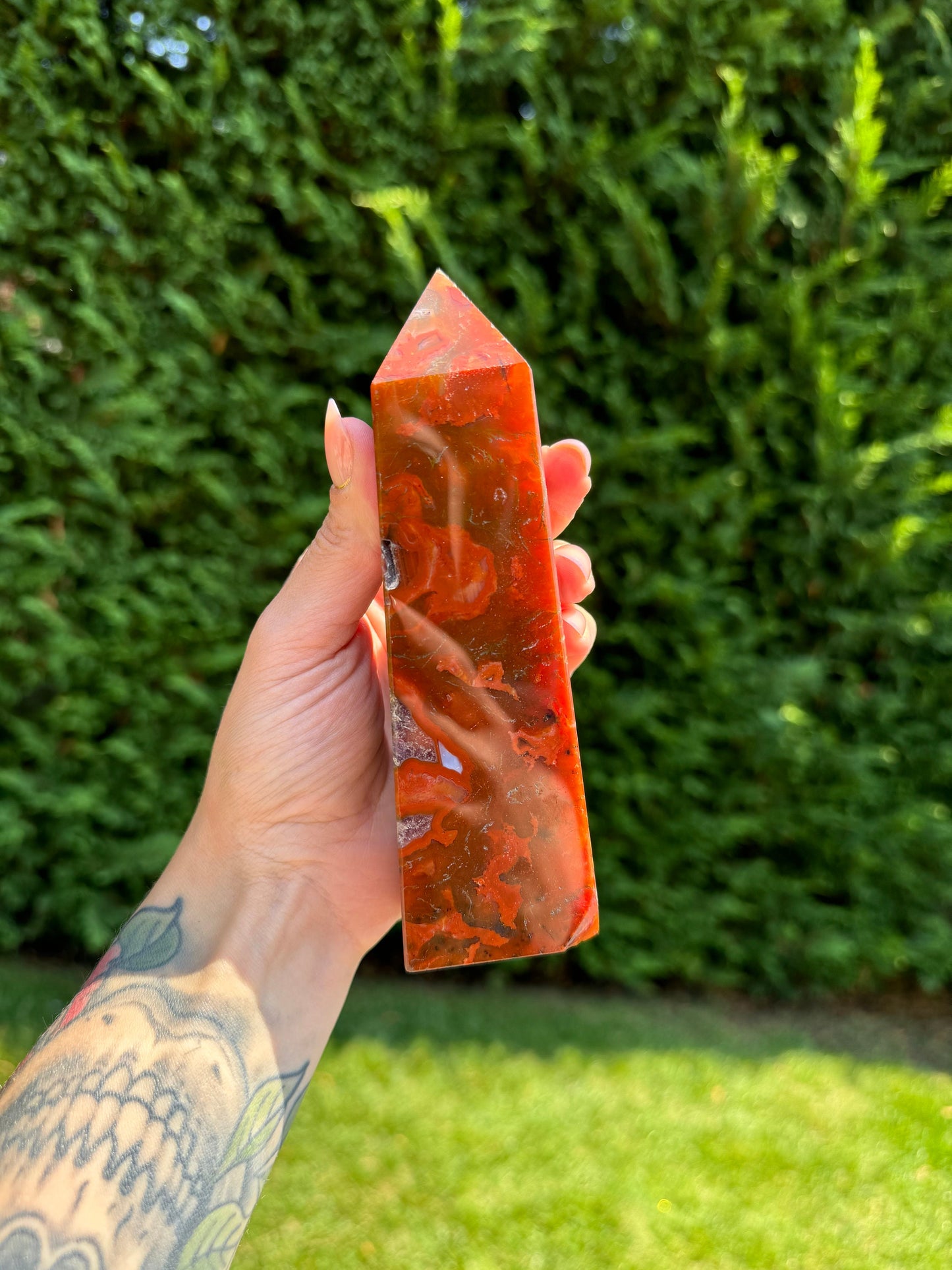 Red Moss Agate & Amethyst Tower