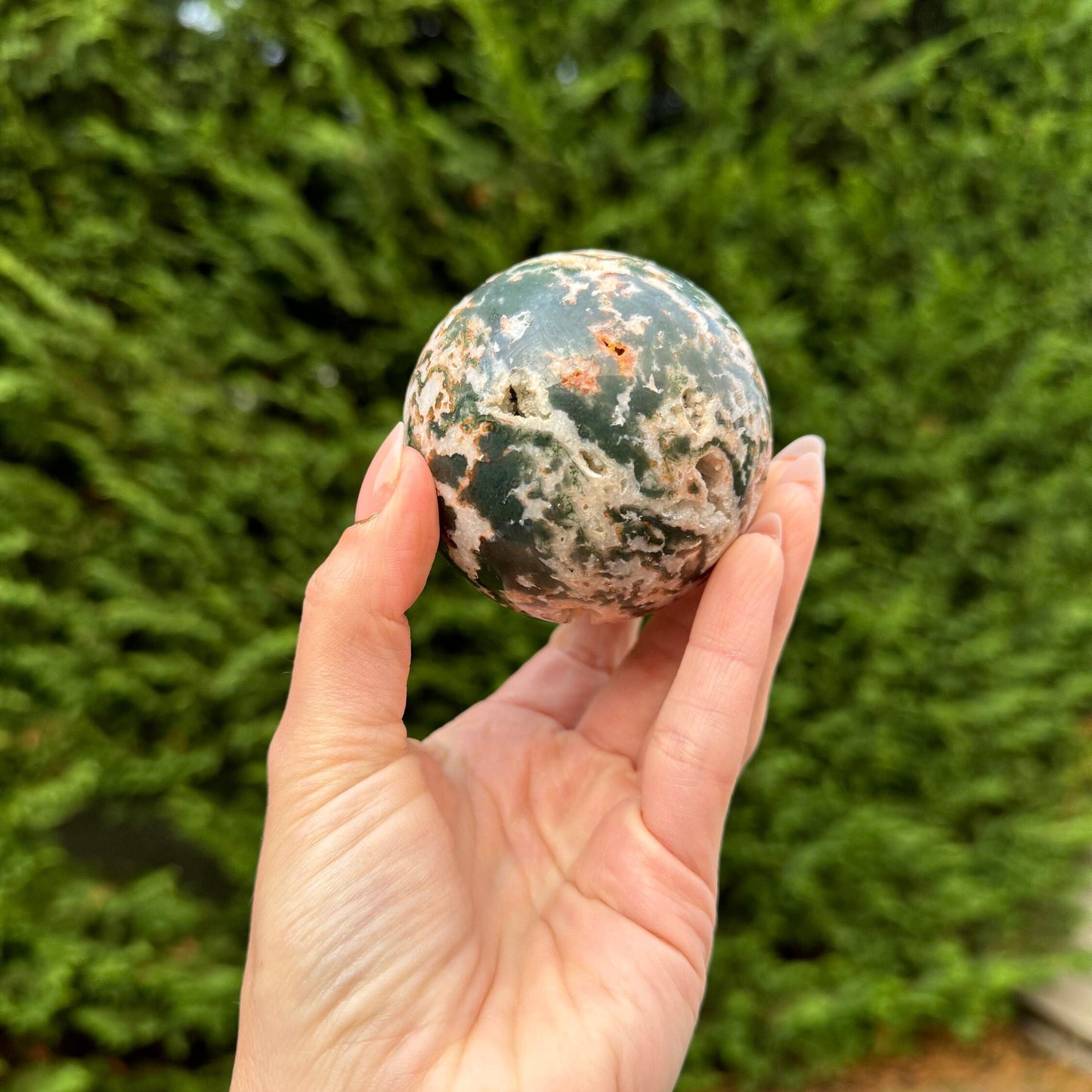 Druzy Pink & Red Moss Agate Sphere (68MM)