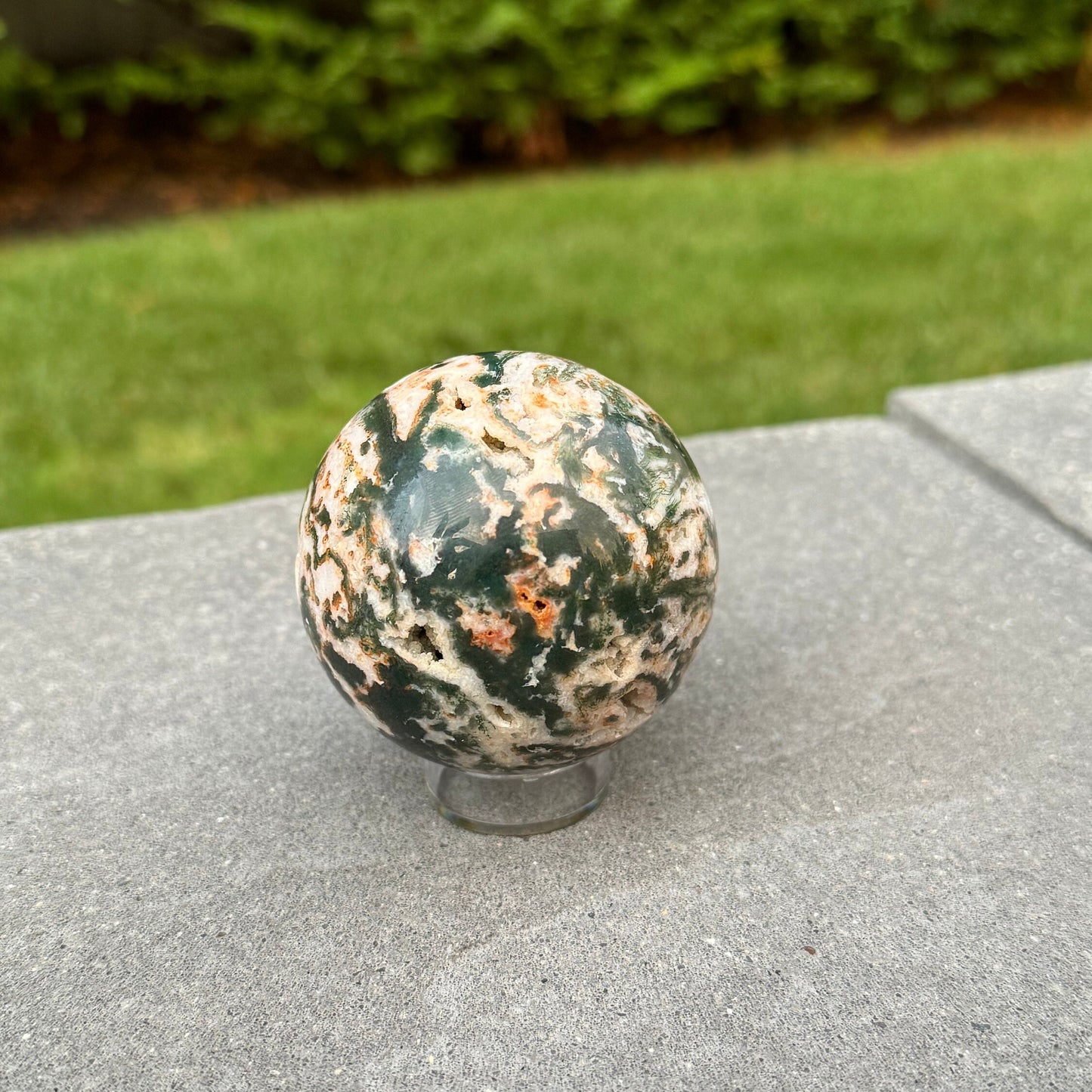 Druzy Pink & Red Moss Agate Sphere (68MM)