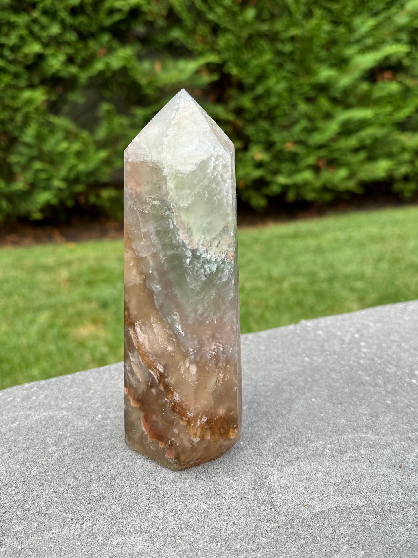 Banded Feathery Fluorite Tower (7" tall)