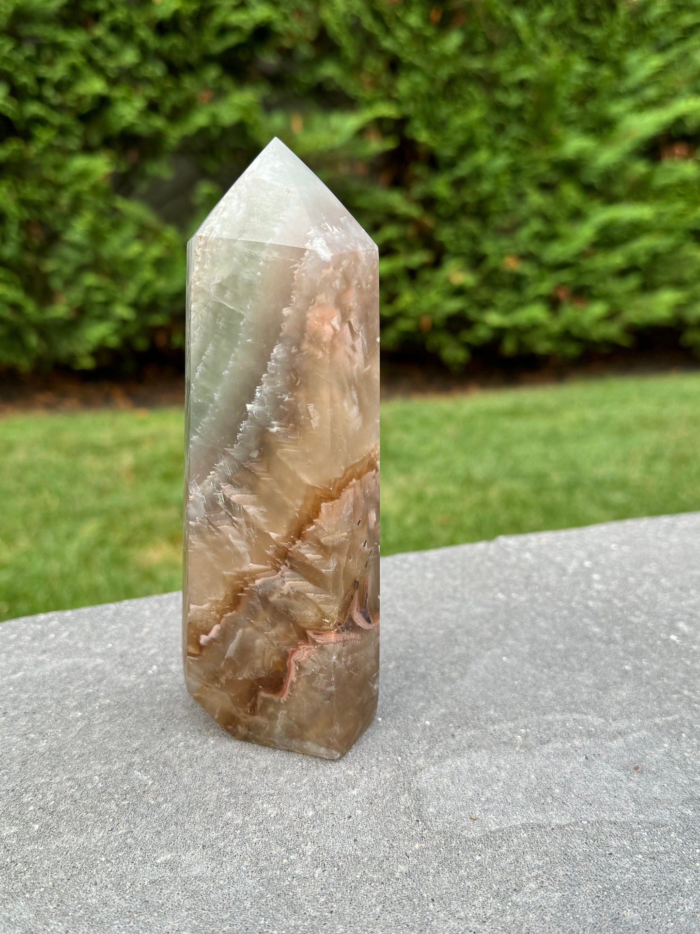 Banded Feathery Fluorite Tower (7" tall)