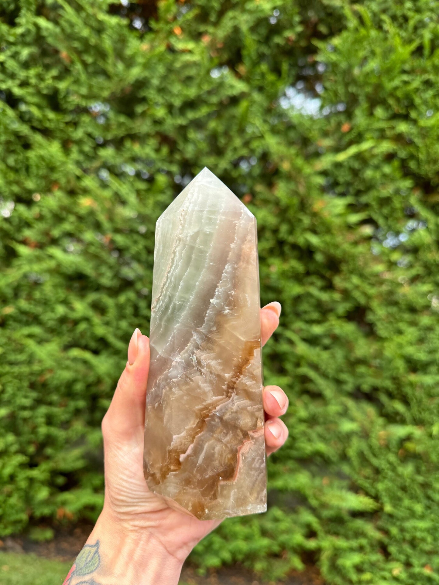 Banded Feathery Fluorite Tower (7" tall)