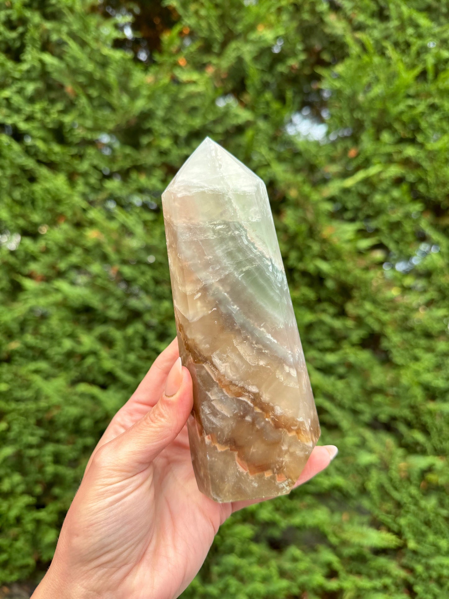 Banded Feathery Fluorite Tower (7" tall)