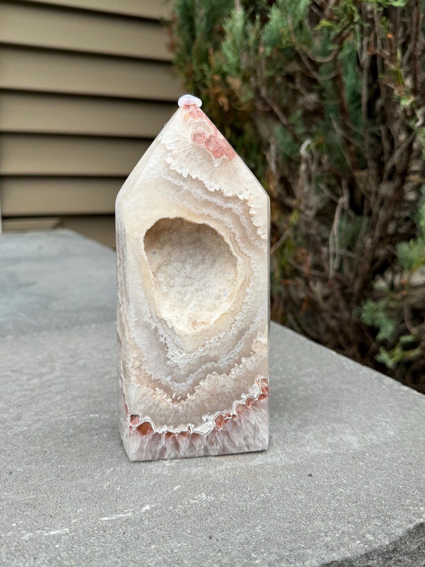 Large Druzy Pink & White Agate Tower (7")