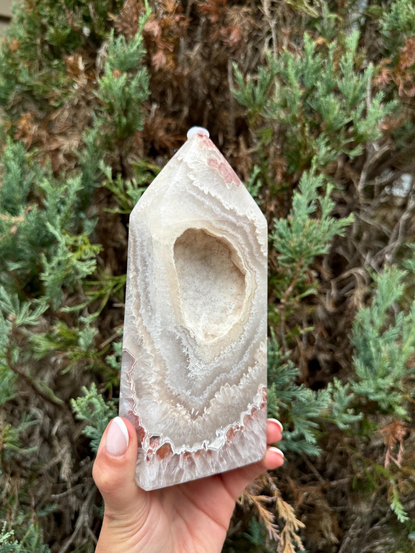 Large Druzy Pink & White Agate Tower (7")
