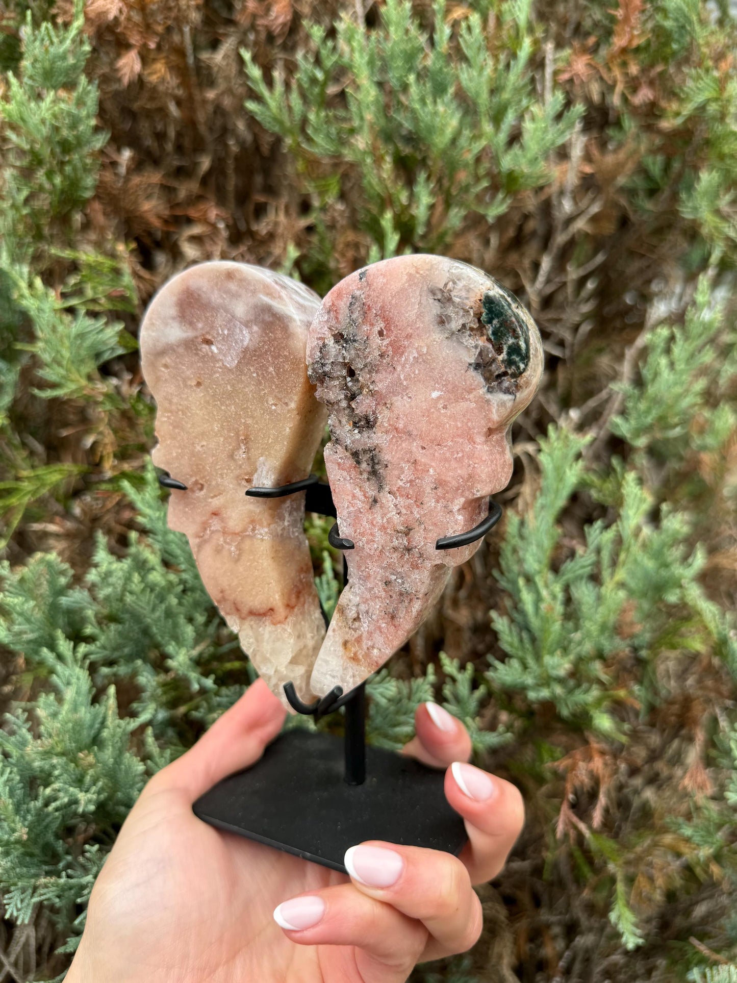 Druzy Pink Amethyst Wings on Stand