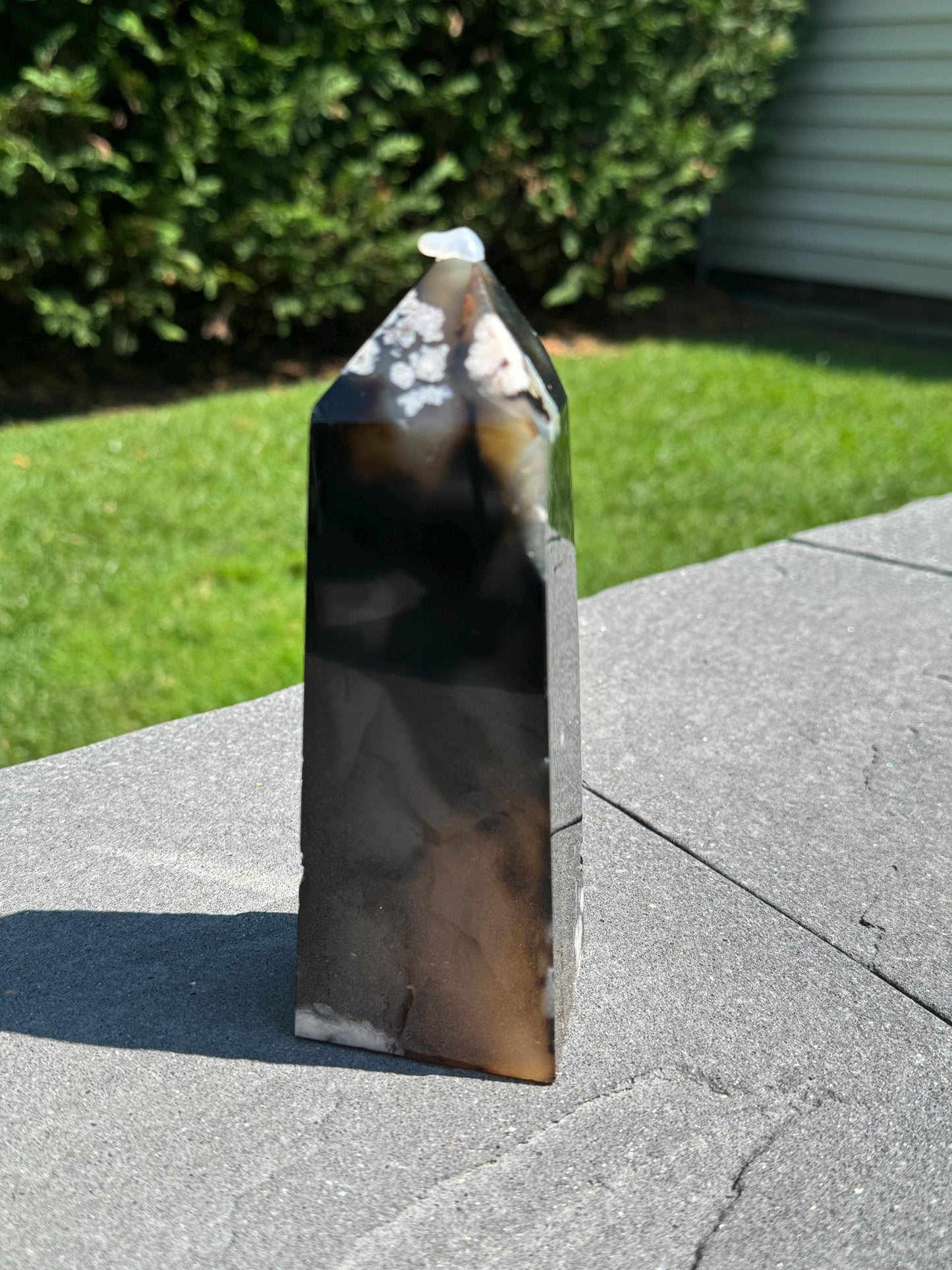 Black Flower Agate & Quartz Obelisk (6.5")