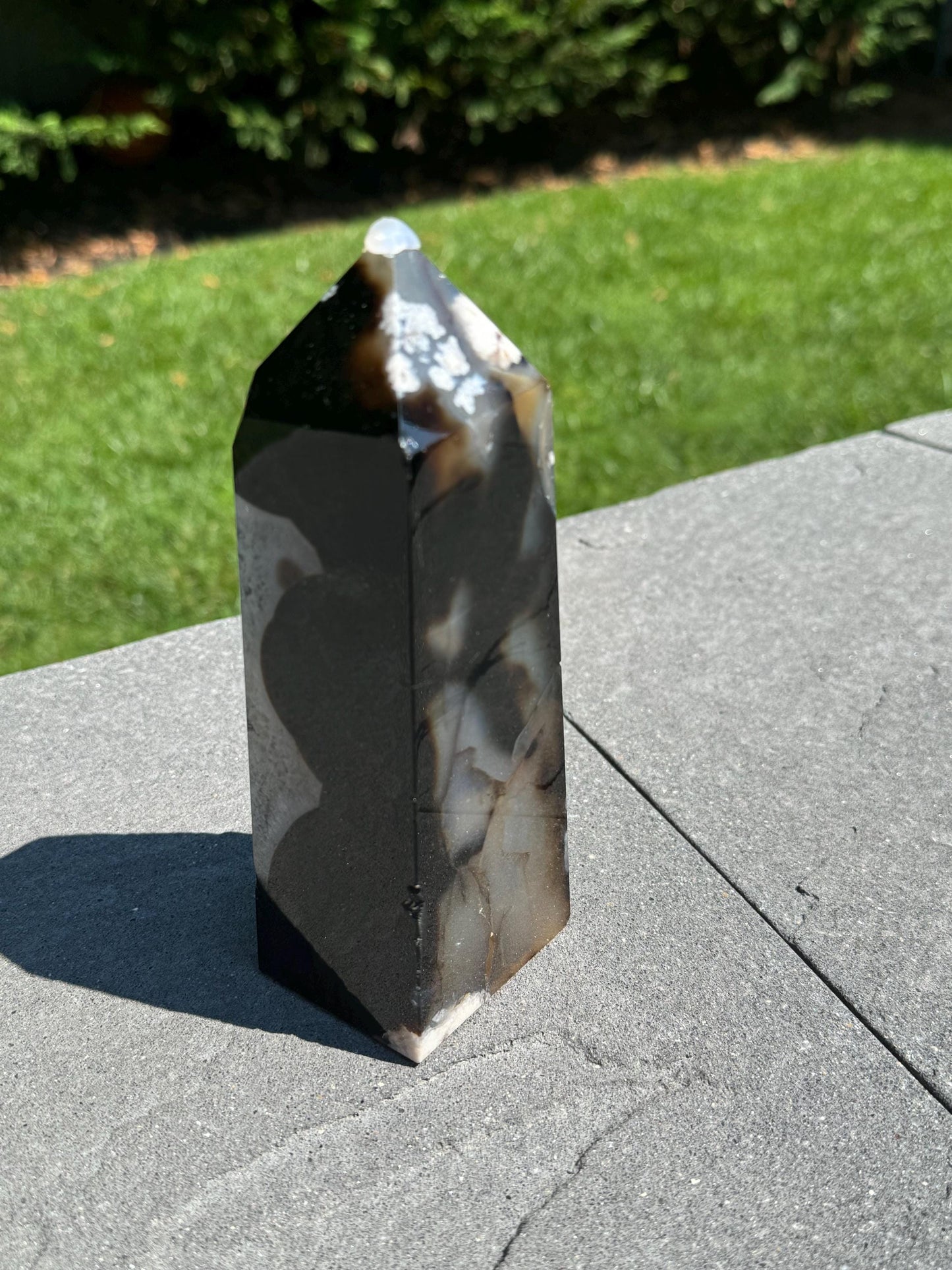 Black Flower Agate & Quartz Obelisk (6.5")