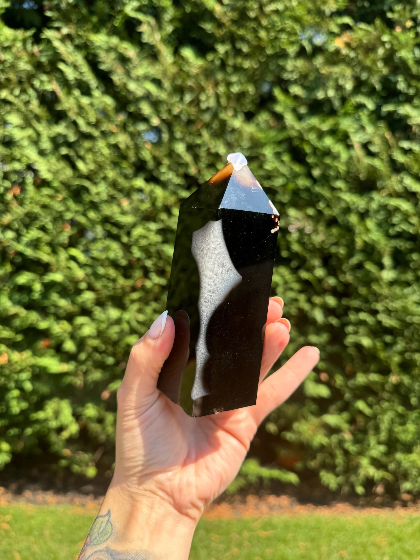 Black Flower Agate & Quartz Tower (5.5")