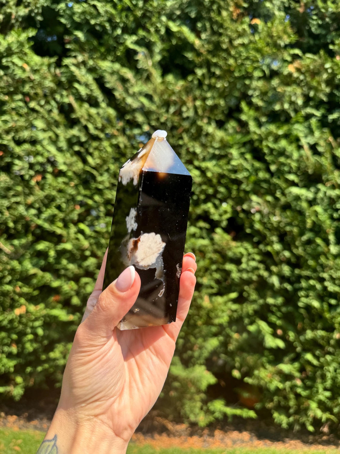 Black Flower Agate & Quartz Tower (5.5")